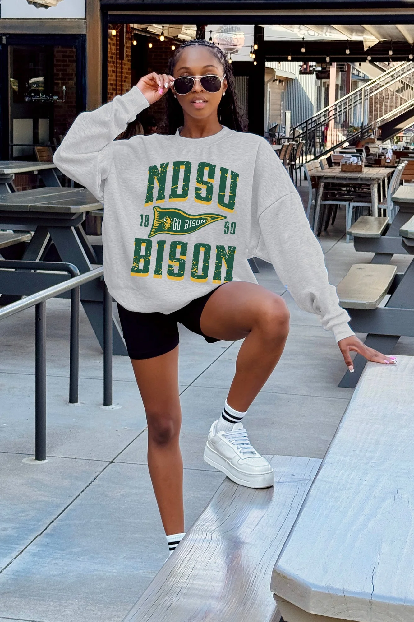 NORTH DAKOTA STATE BISON PENNANT PRIDE PREMIUM FLEECE DROP SHOULDER CREWNECK PULLOVER - Image 2