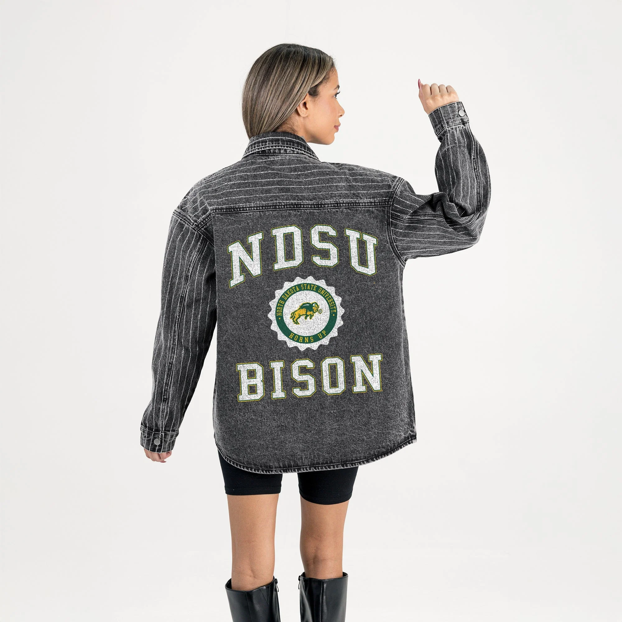 NORTH DAKOTA STATE BISON STYLE'S THE LIMIT MICRO-RHINESTONE DENIM OVERSHIRT IN BLACK - Image 7