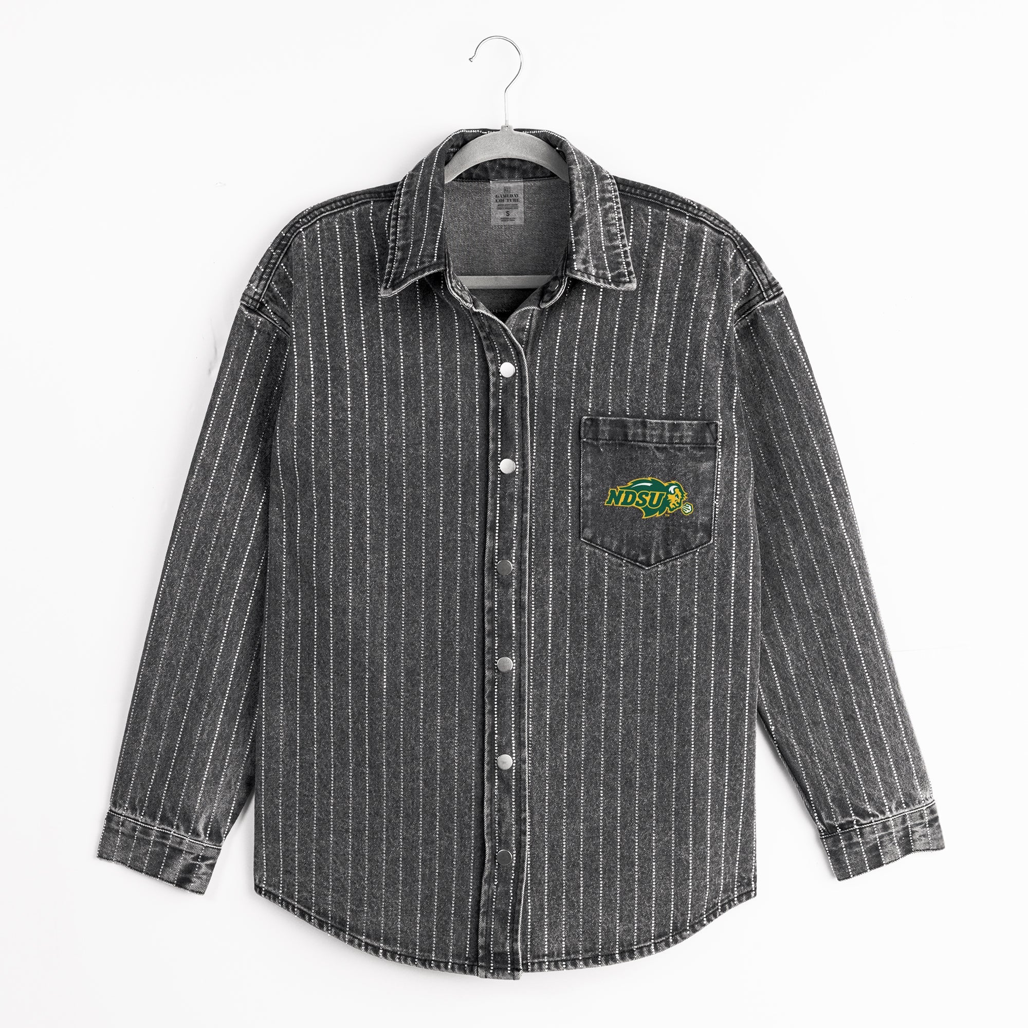 NORTH DAKOTA STATE BISON STYLE'S THE LIMIT MICRO-RHINESTONE DENIM OVERSHIRT IN BLACK - Image 8