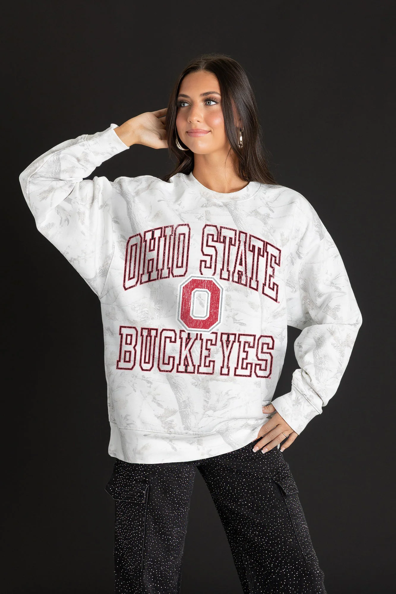 OHIO STATE BUCKEYES WHITEOUT PREMIUM DROP SHOULDER CAMO PULLOVER