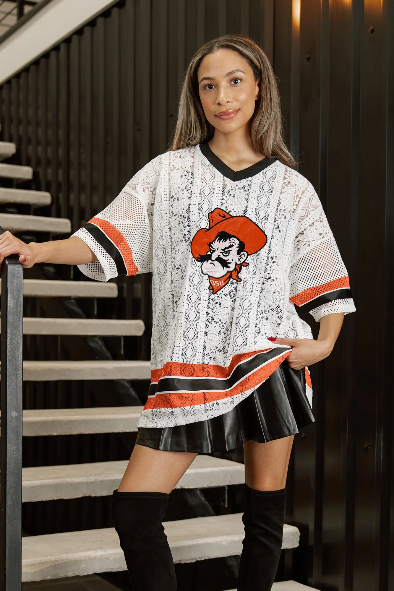OKLAHOMA STATE COWBOYS HIGH NOTE LACE FASHION JERSEY - Image 2