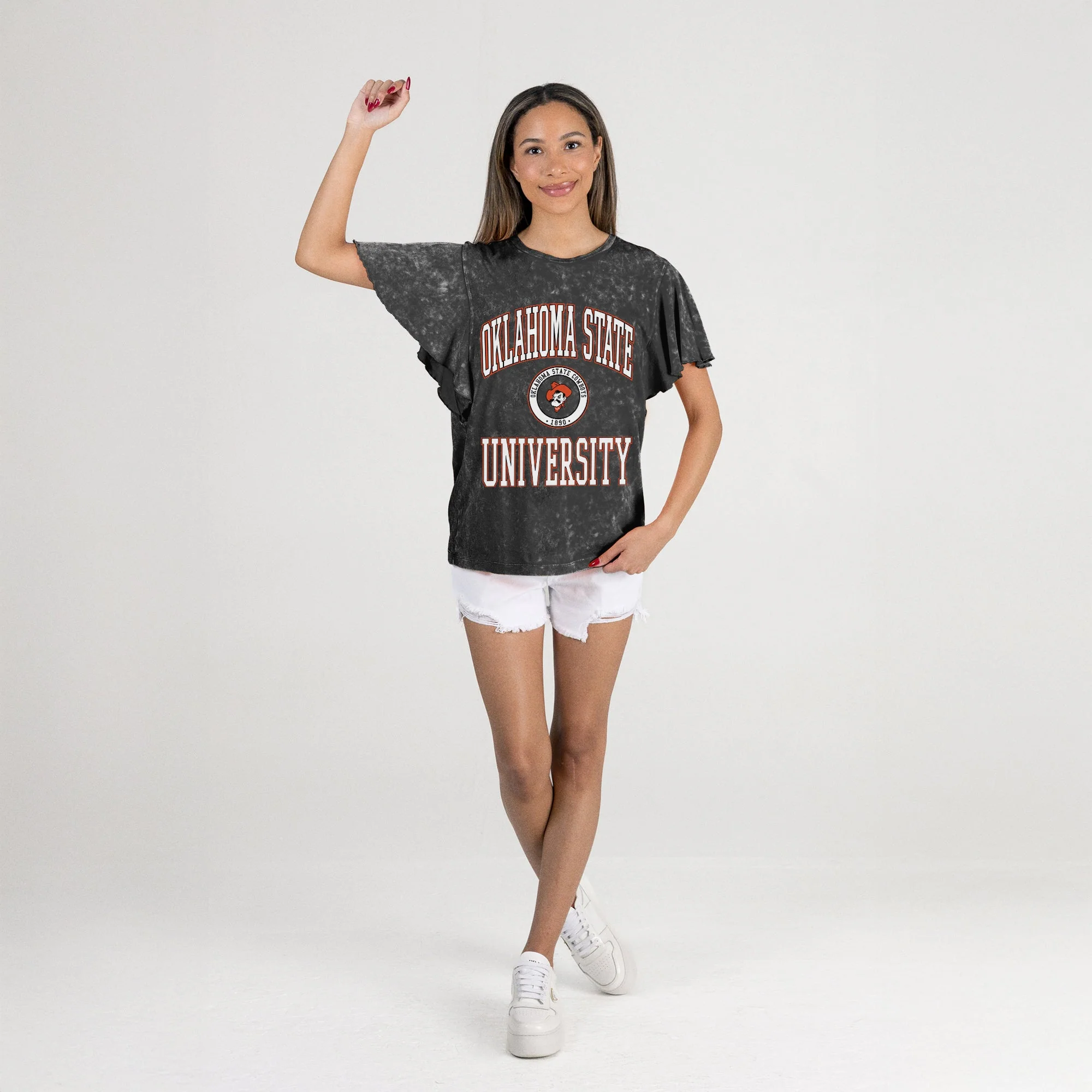 OKLAHOMA STATE COWBOYS VICTORY MODE FLUTTER SLEEVE TEE IN BLACK - Image 6