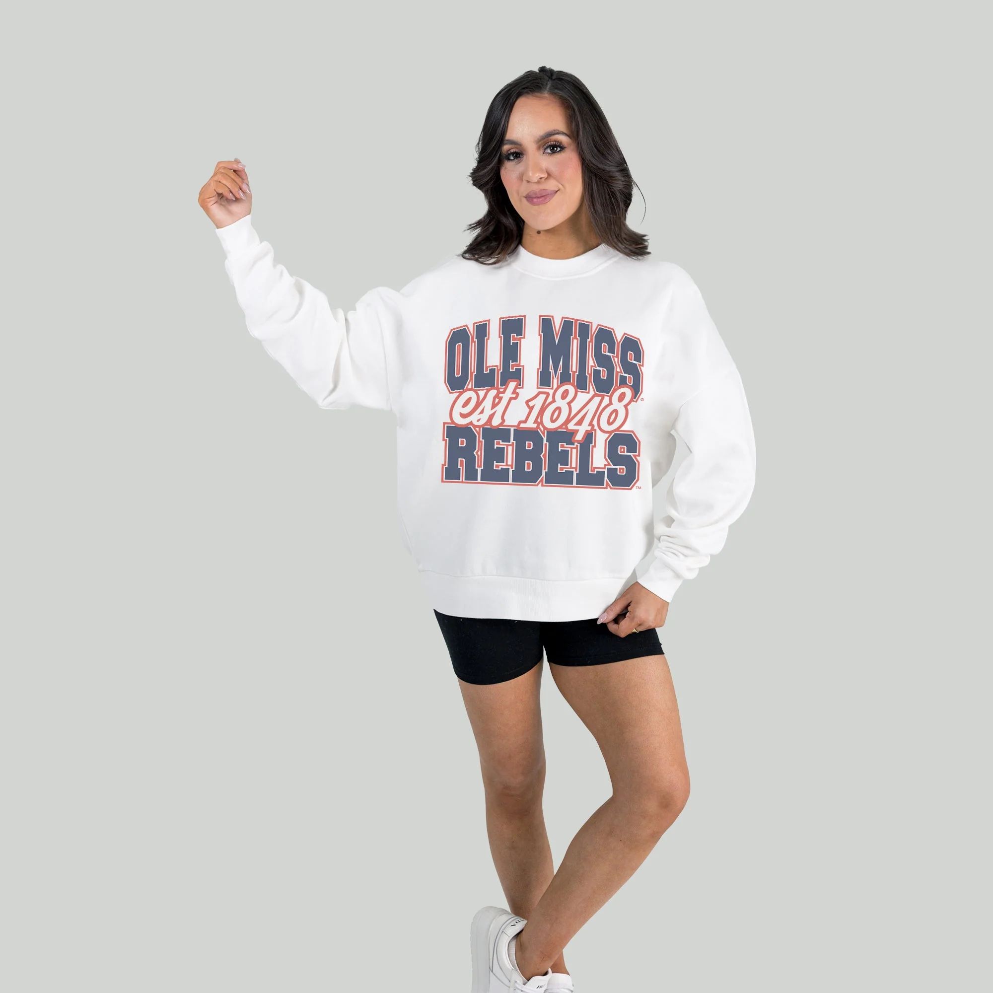 OLE MISS REBELS FADED FORMATION PREMIUM FLEECE DROP SHOULDER CREWNECK PULLOVER - Image 4