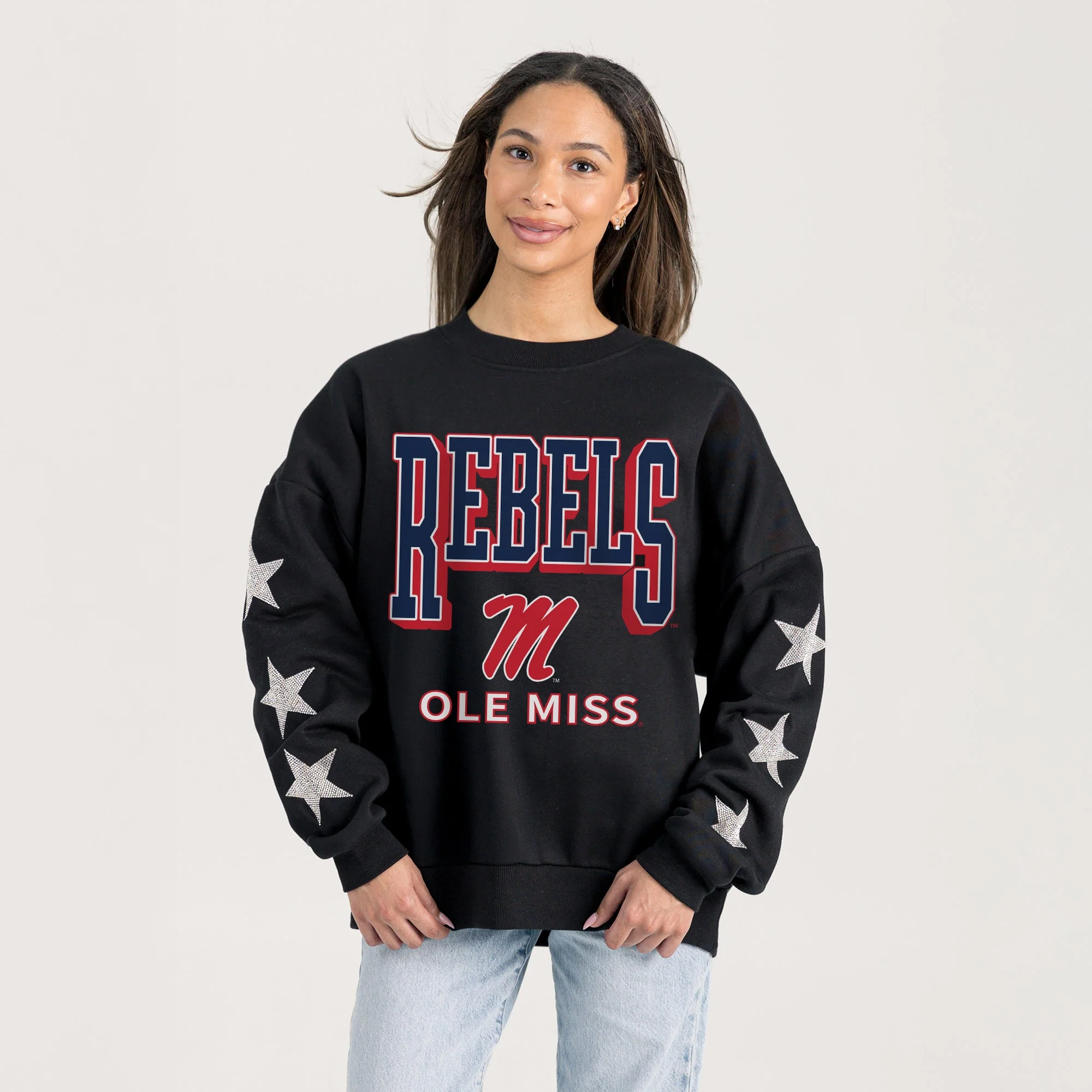 OLE MISS REBELS PURE VICTORY EMBELLISHED STAR SLEEVE CREWNECK PULLOVER - Image 2