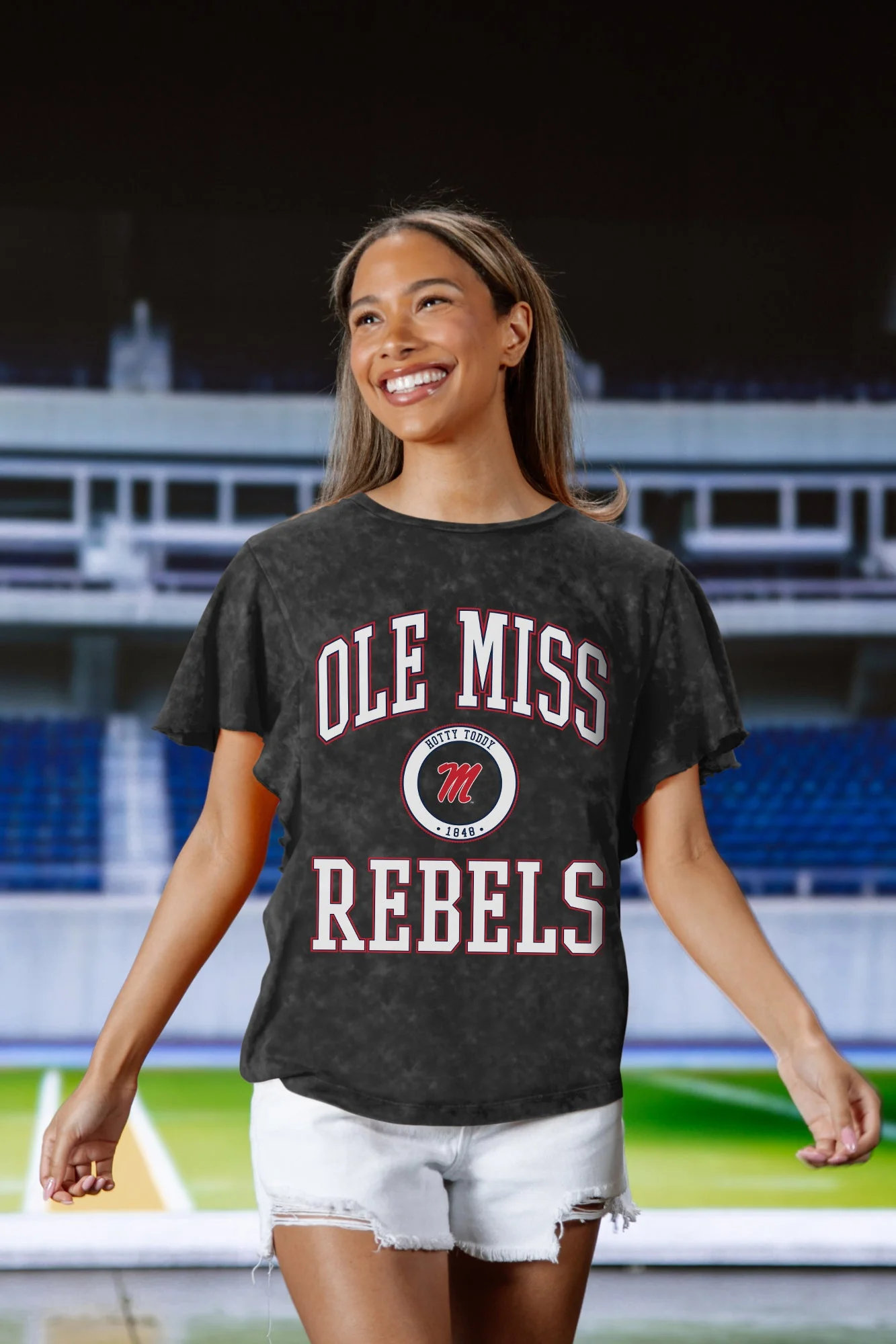 OLE MISS REBELS VICTORY MODE FLUTTER SLEEVE TEE IN BLACK - Image 4