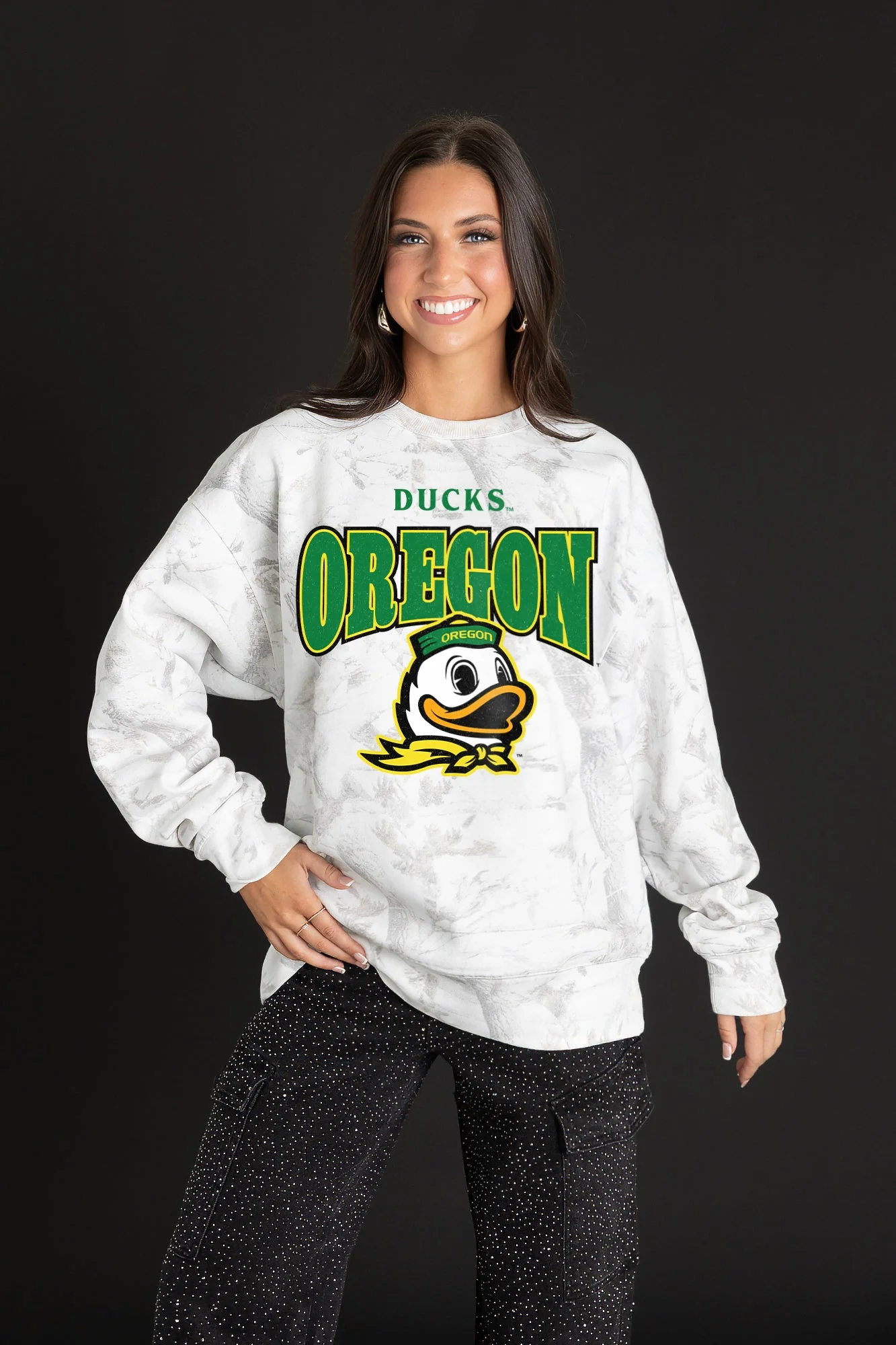 OREGON DUCKS RALLY READY PREMIUM DROP SHOULDER CAMO PULLOVER