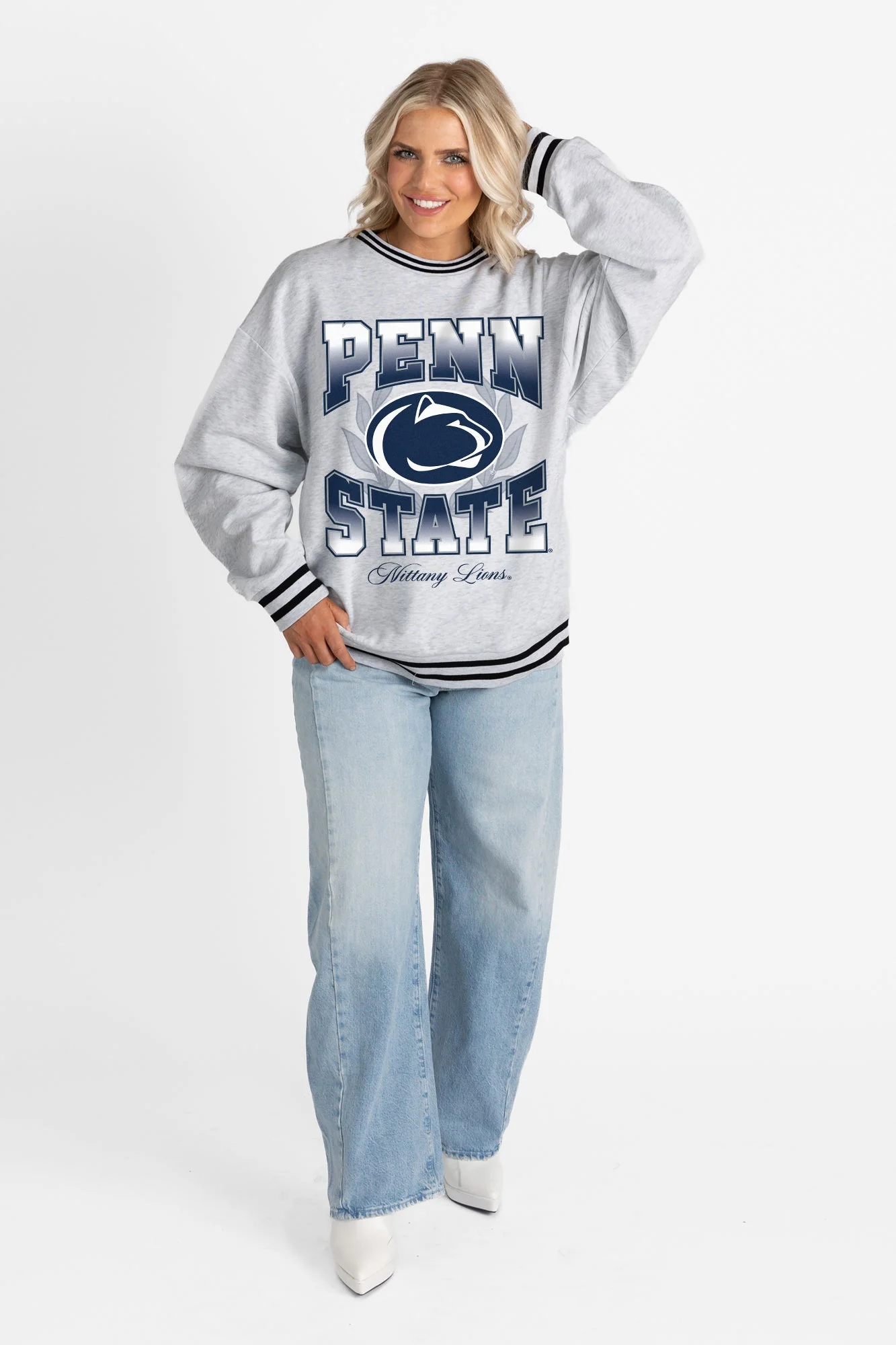 PENN STATE NITTANY LIONS FADE ROUTE CREW FLEECE RINGER SWEATSHIRT - Image 6