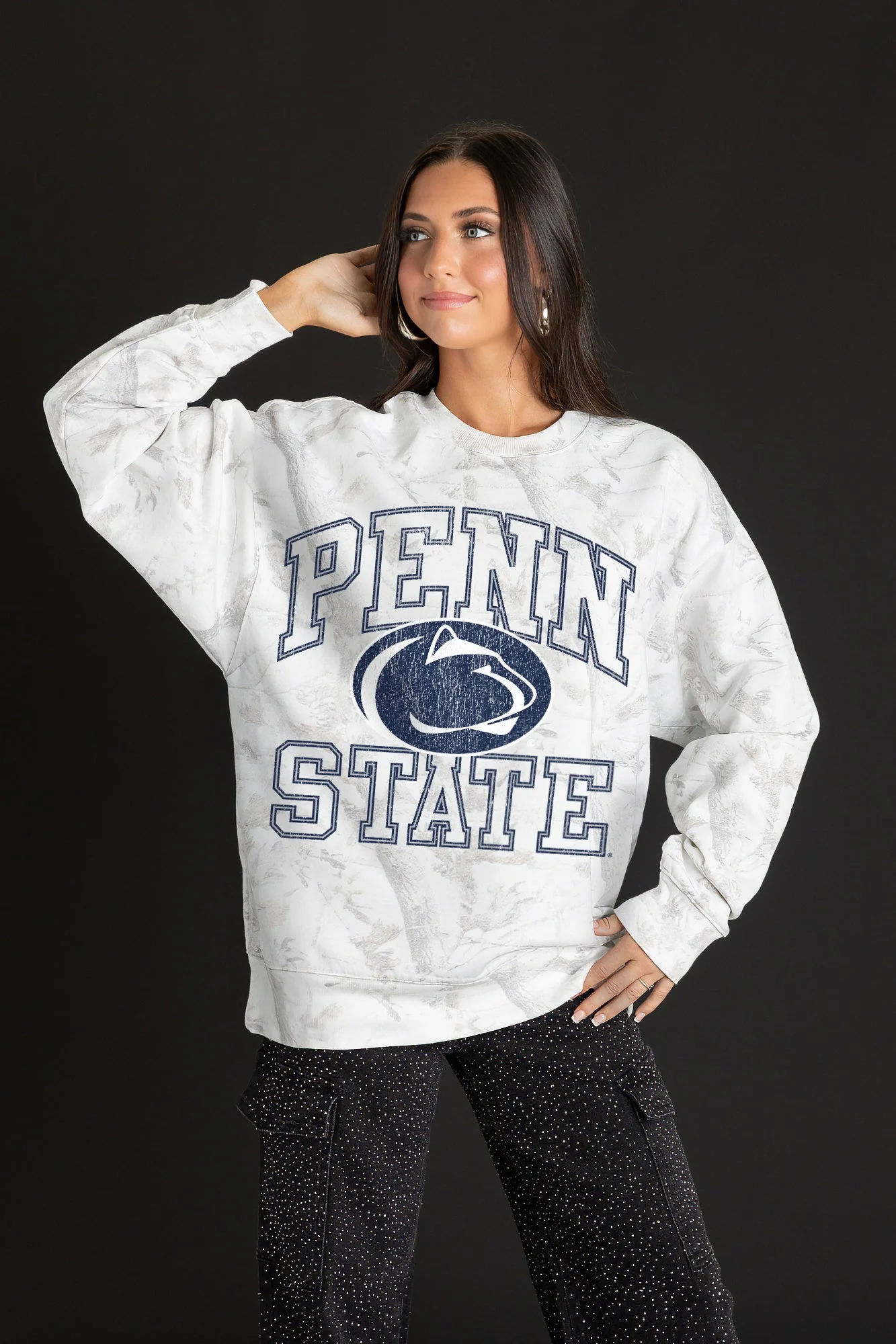 PENN STATE NITTANY LIONS WHITEOUT PREMIUM DROP SHOULDER CAMO PULLOVER