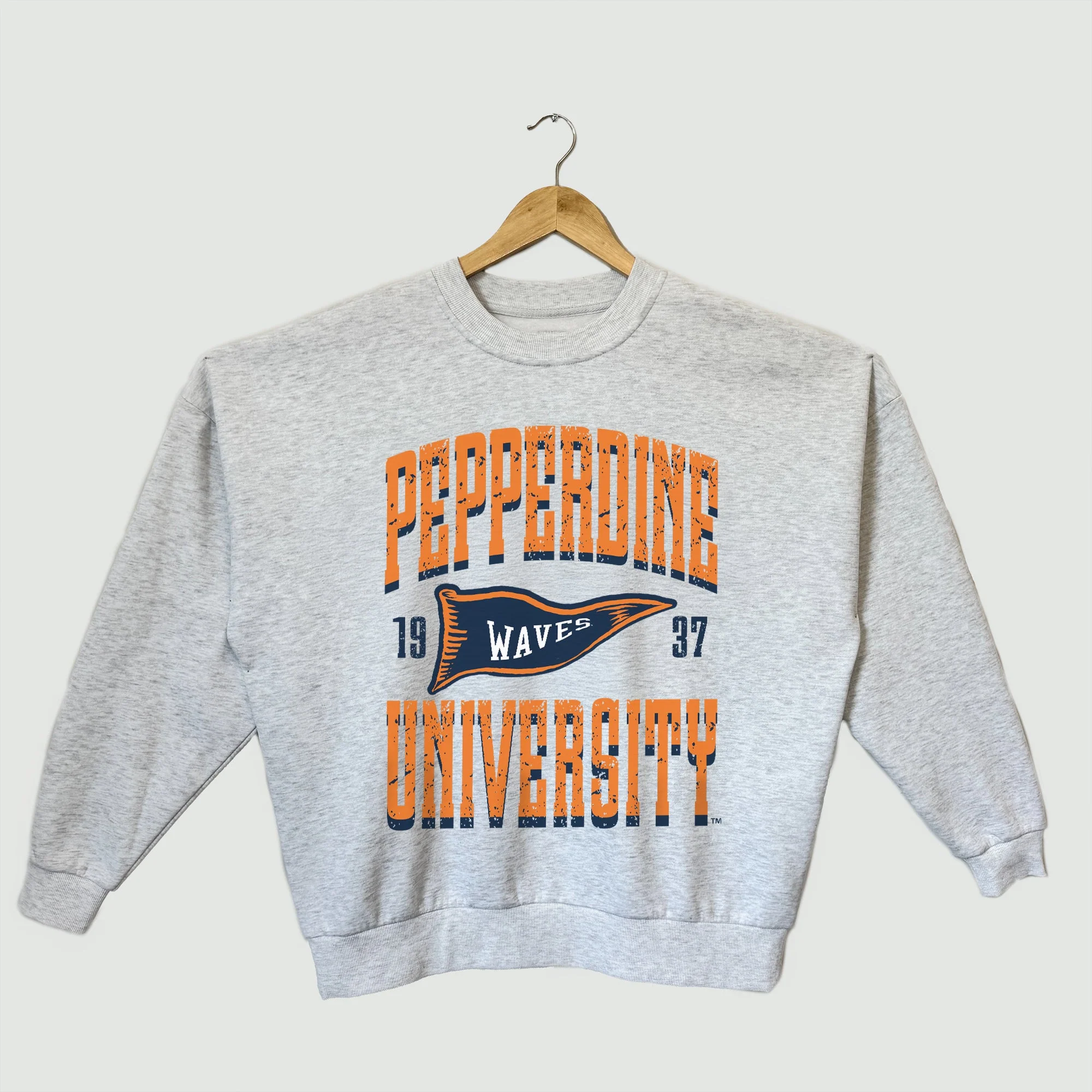 PEPPERDINE WAVES PENNANT PRIDE PREMIUM FLEECE DROP SHOULDER CREWNECK PULLOVER