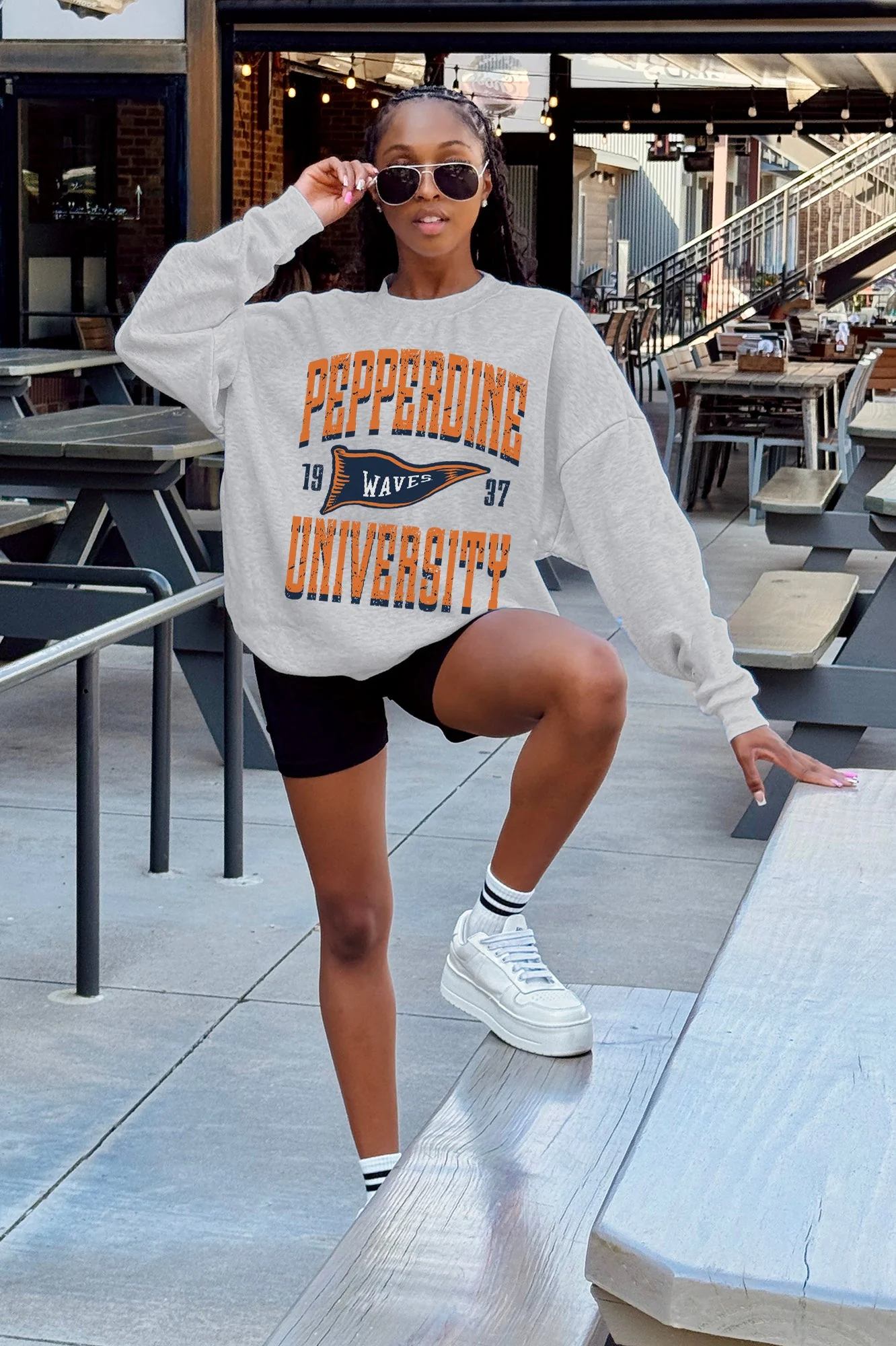 PEPPERDINE WAVES PENNANT PRIDE PREMIUM FLEECE DROP SHOULDER CREWNECK PULLOVER - Image 2
