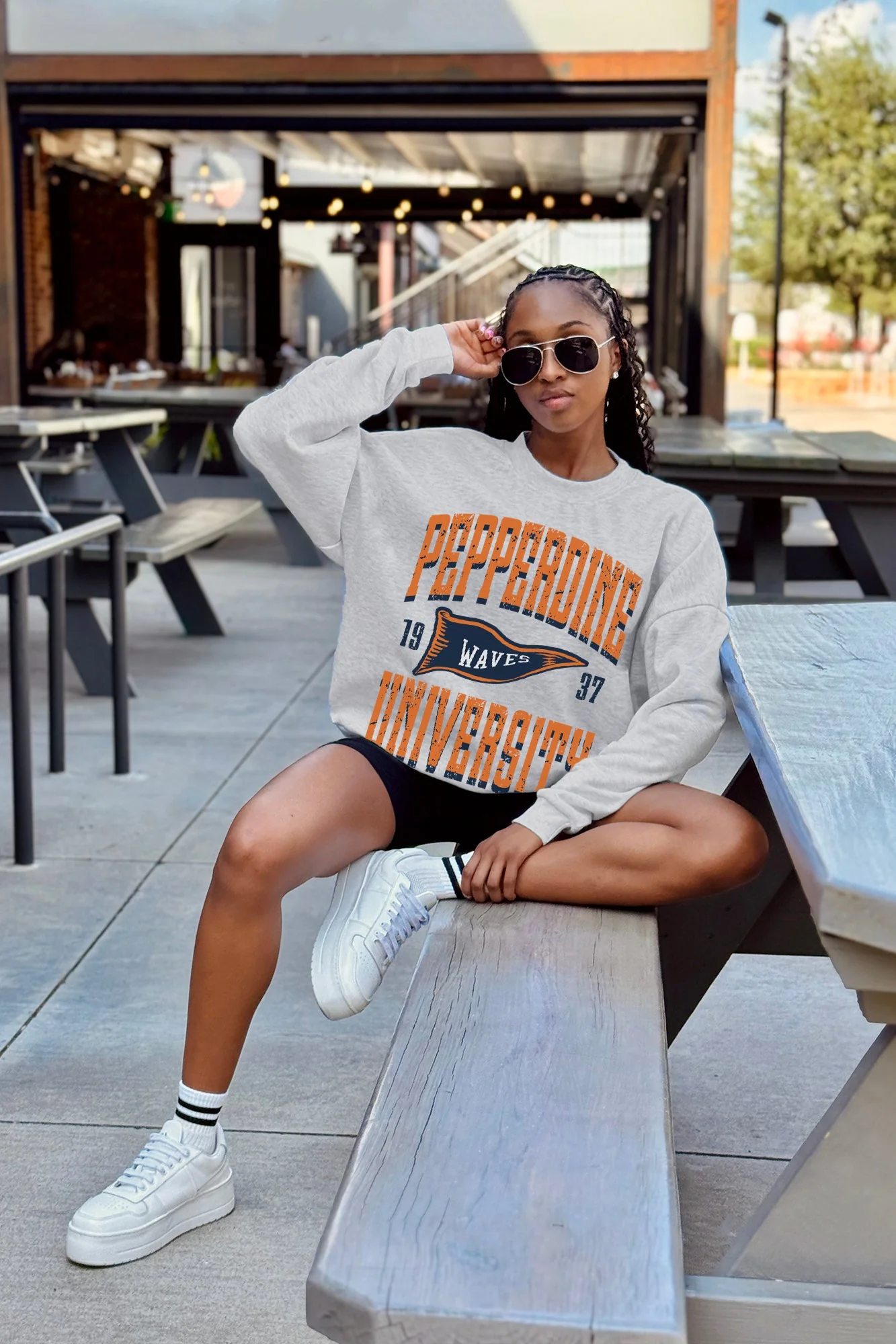 PEPPERDINE WAVES PENNANT PRIDE PREMIUM FLEECE DROP SHOULDER CREWNECK PULLOVER - Image 3