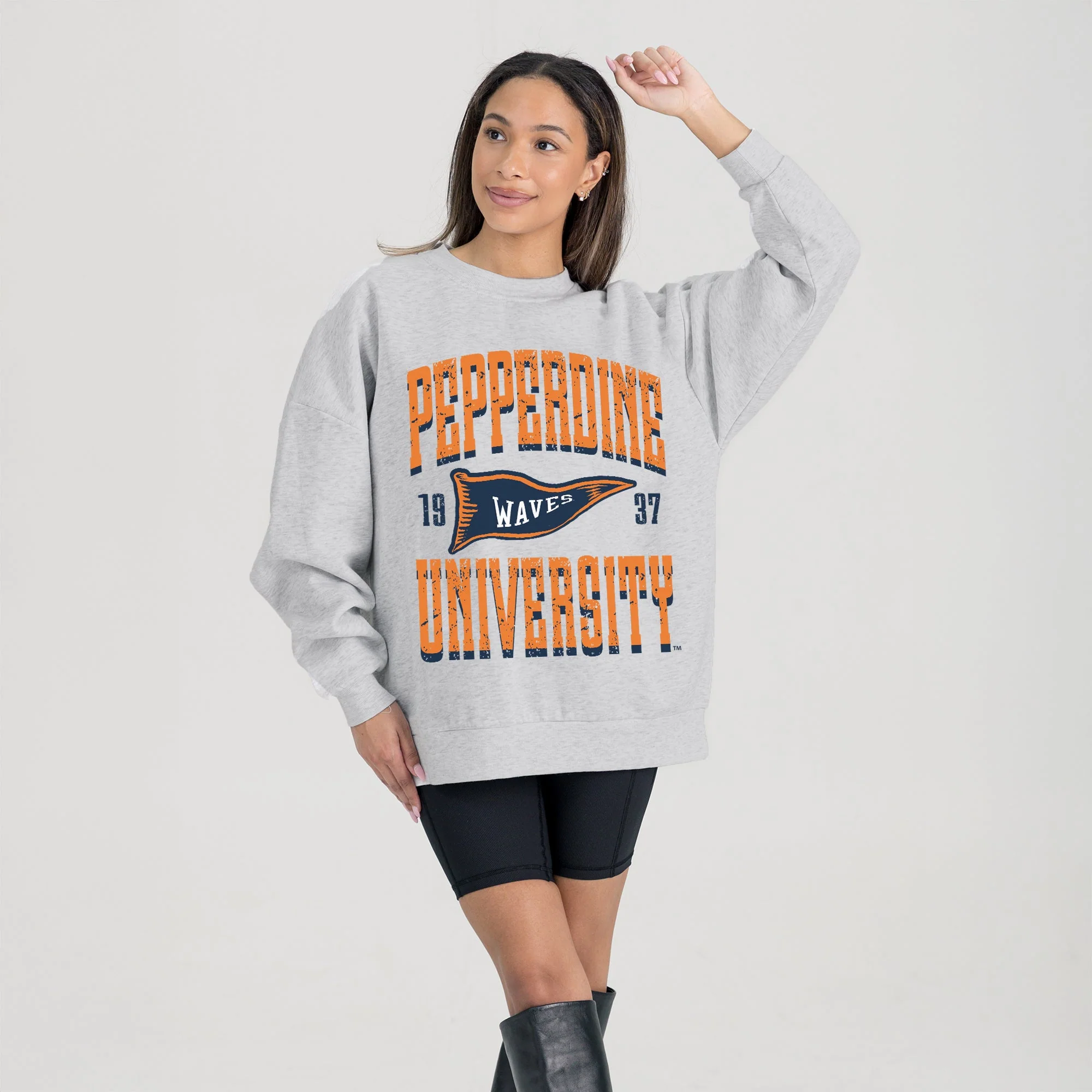 PEPPERDINE WAVES PENNANT PRIDE PREMIUM FLEECE DROP SHOULDER CREWNECK PULLOVER - Image 4