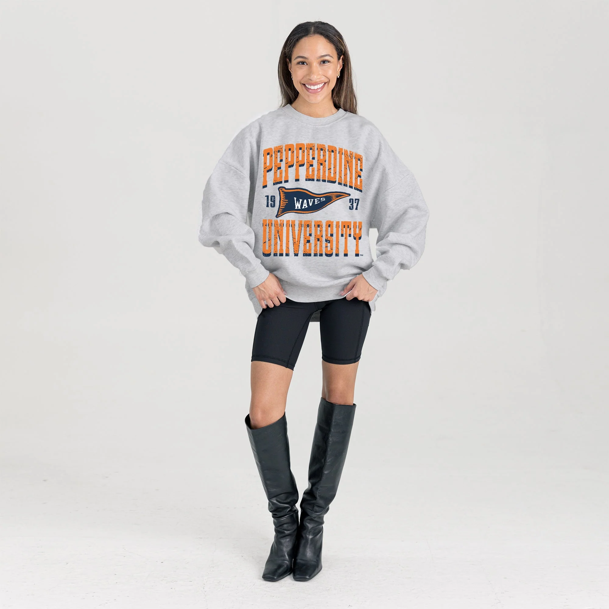 PEPPERDINE WAVES PENNANT PRIDE PREMIUM FLEECE DROP SHOULDER CREWNECK PULLOVER - Image 6