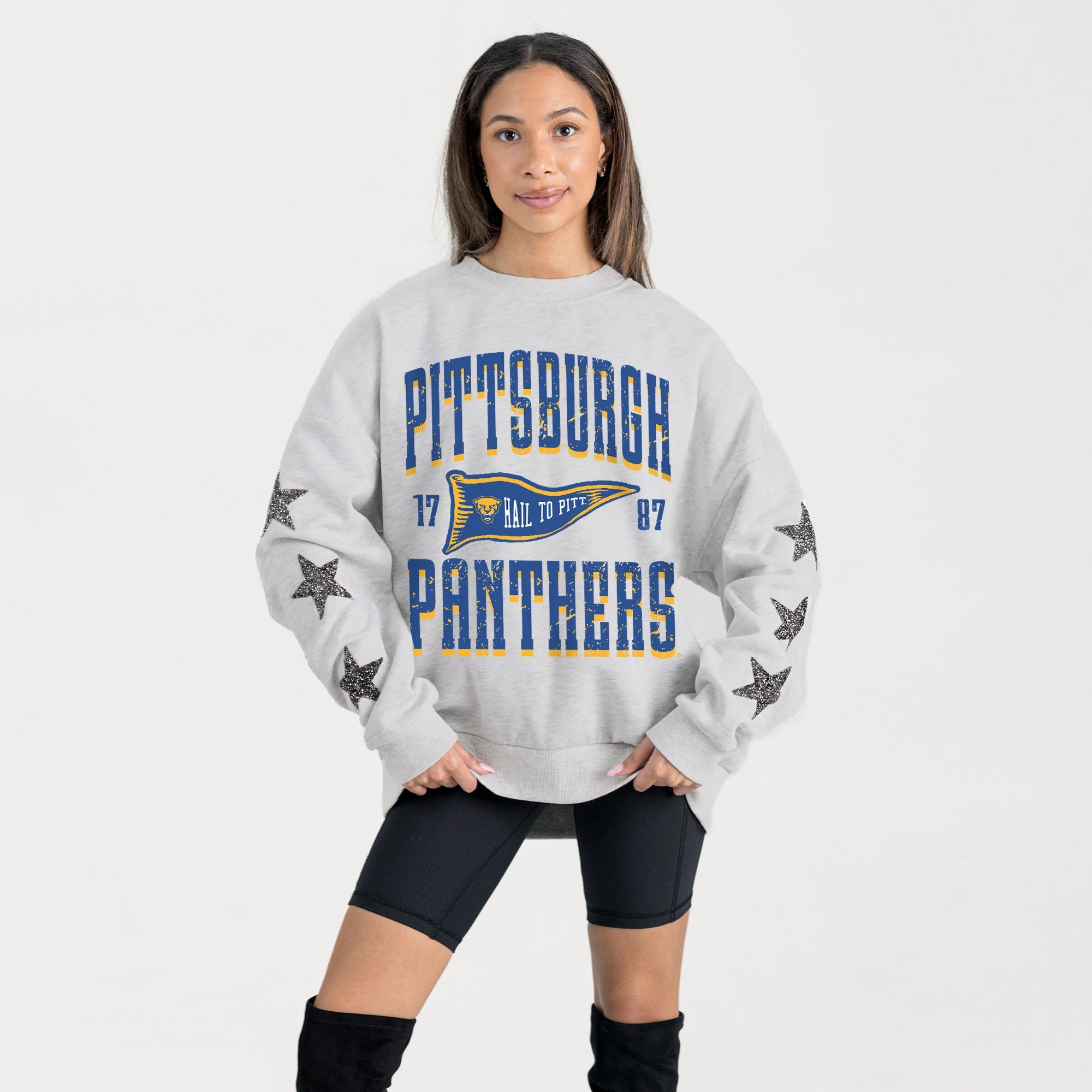 PITTSBURGH PANTHERS PENNANT PRIDE EMBELLISHED STAR SLEEVE CREWNECK PULLOVER - Image 3