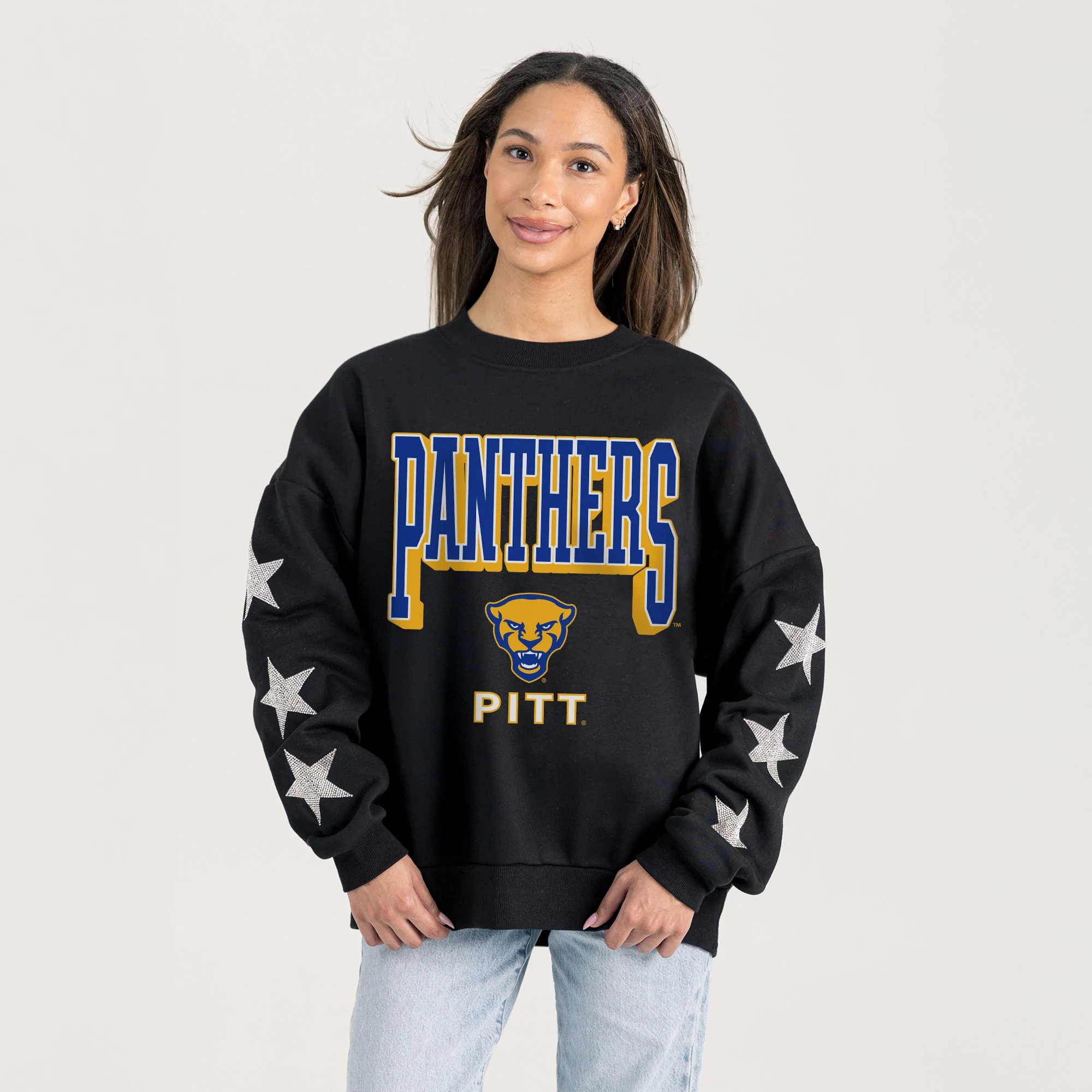 PITTSBURGH PANTHERS PURE VICTORY EMBELLISHED STAR SLEEVE CREWNECK PULLOVER - Image 2
