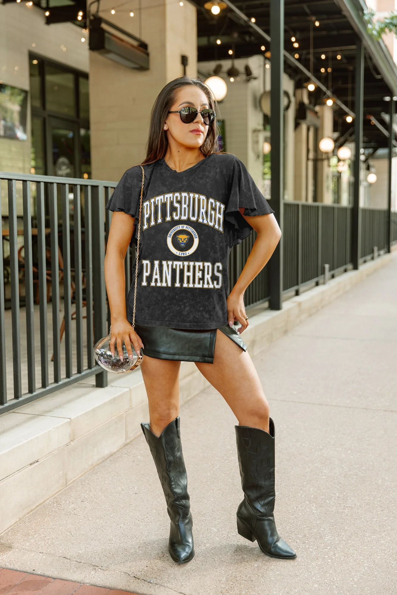 PITTSBURGH PANTHERS VICTORY MODE FLUTTER SLEEVE TEE IN BLACK - Image 2