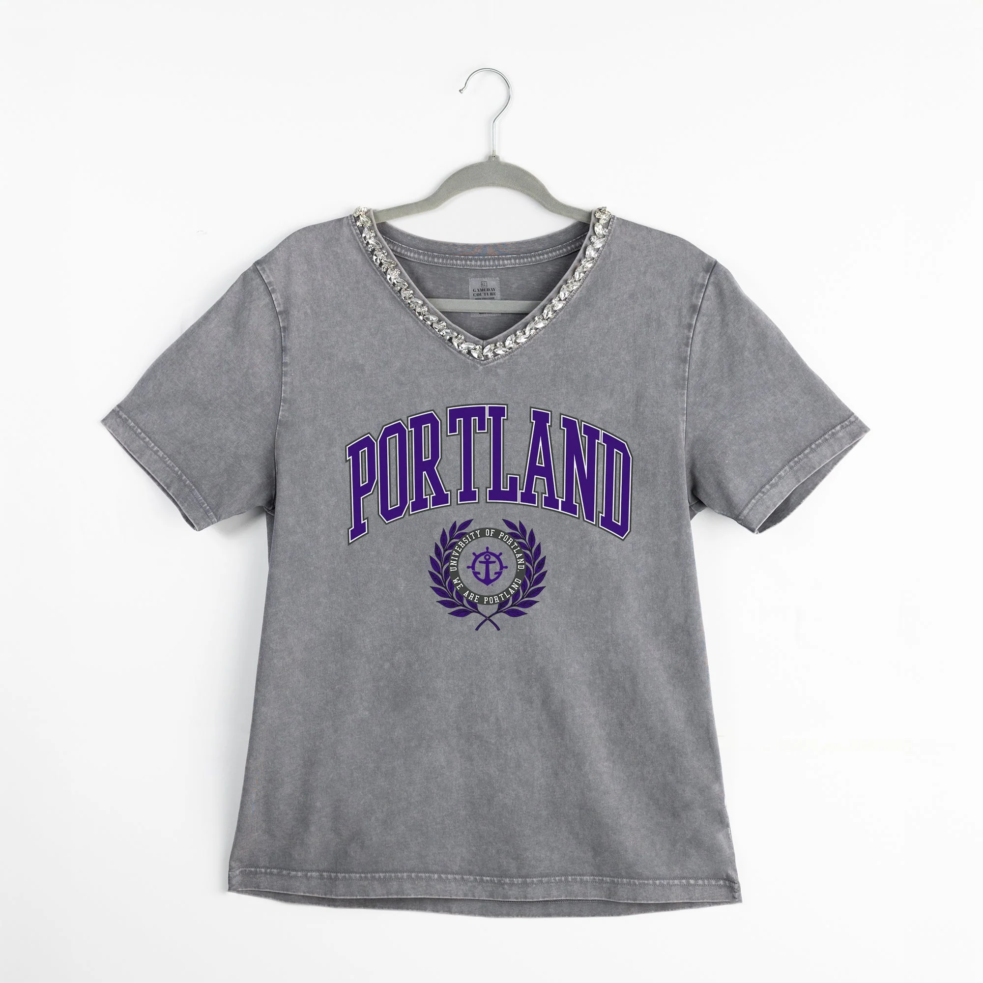 PORTLAND PILOTS ICONIC EDGE RHINESTONE TRIM V-NECK TEE - Image 8