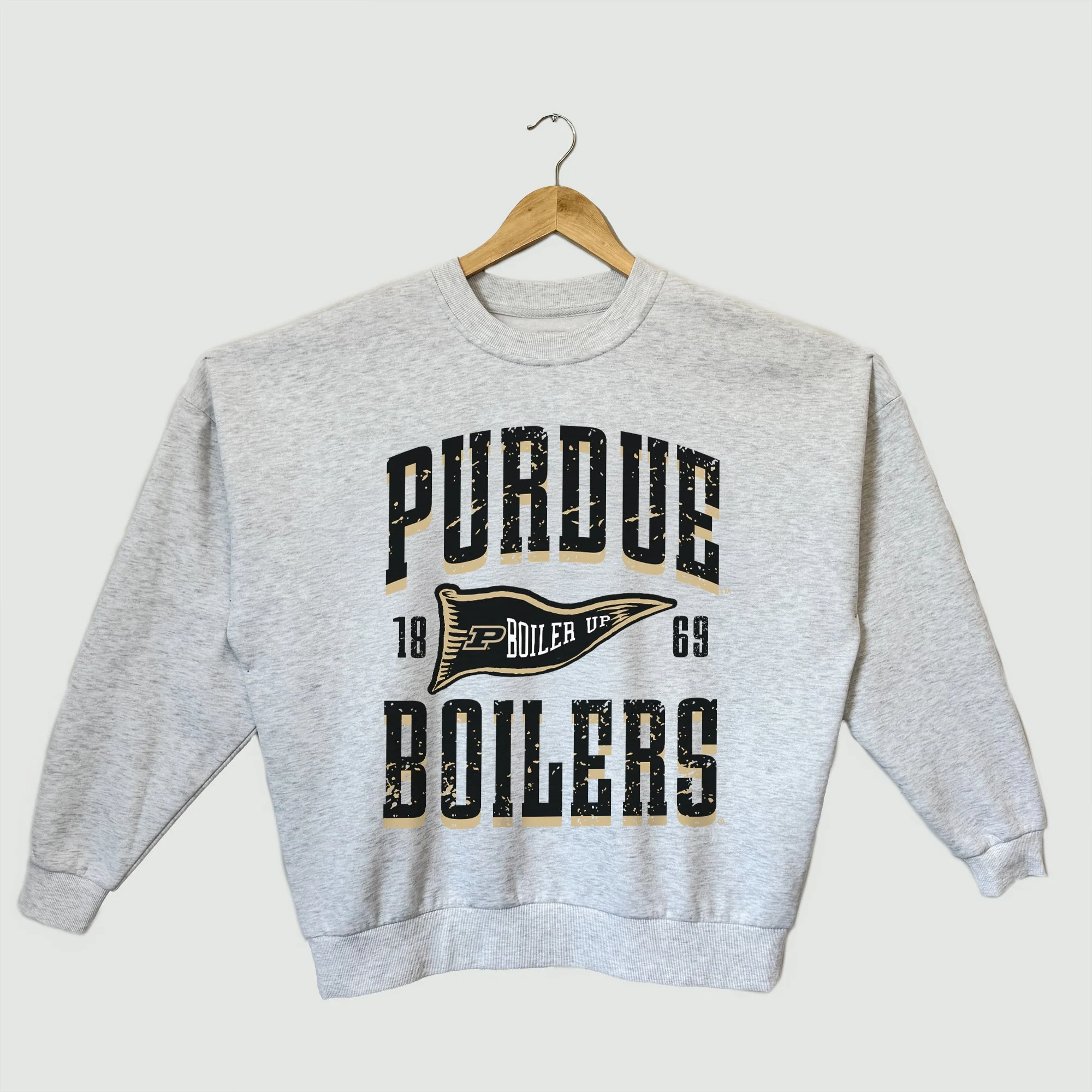 PURDUE BOILERMAKERS PENNANT PRIDE PREMIUM FLEECE DROP SHOULDER CREWNECK PULLOVER