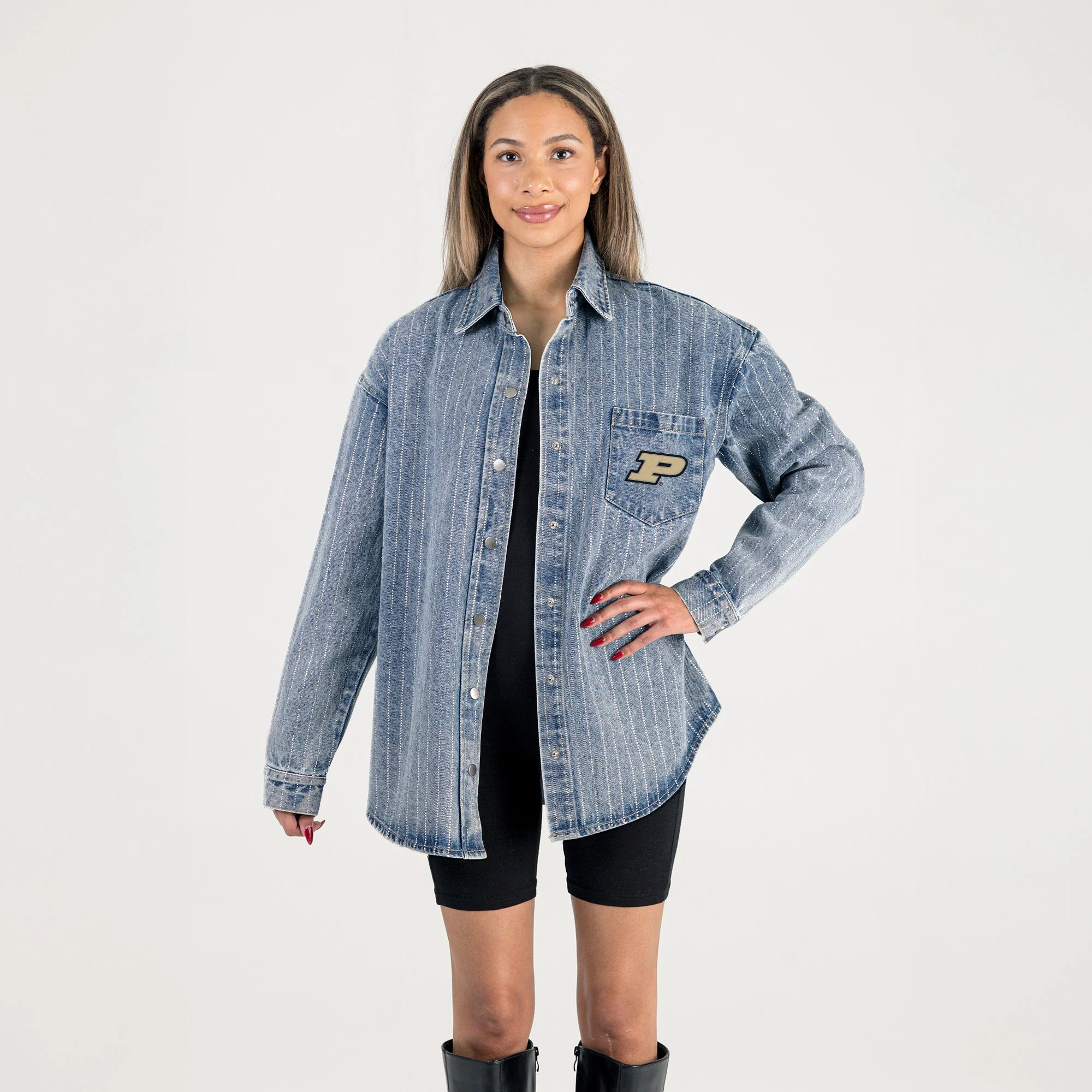 PURDUE BOILERMAKERS STYLE'S THE LIMIT MICRO-RHINESTONE DENIM OVERSHIRT - Image 6