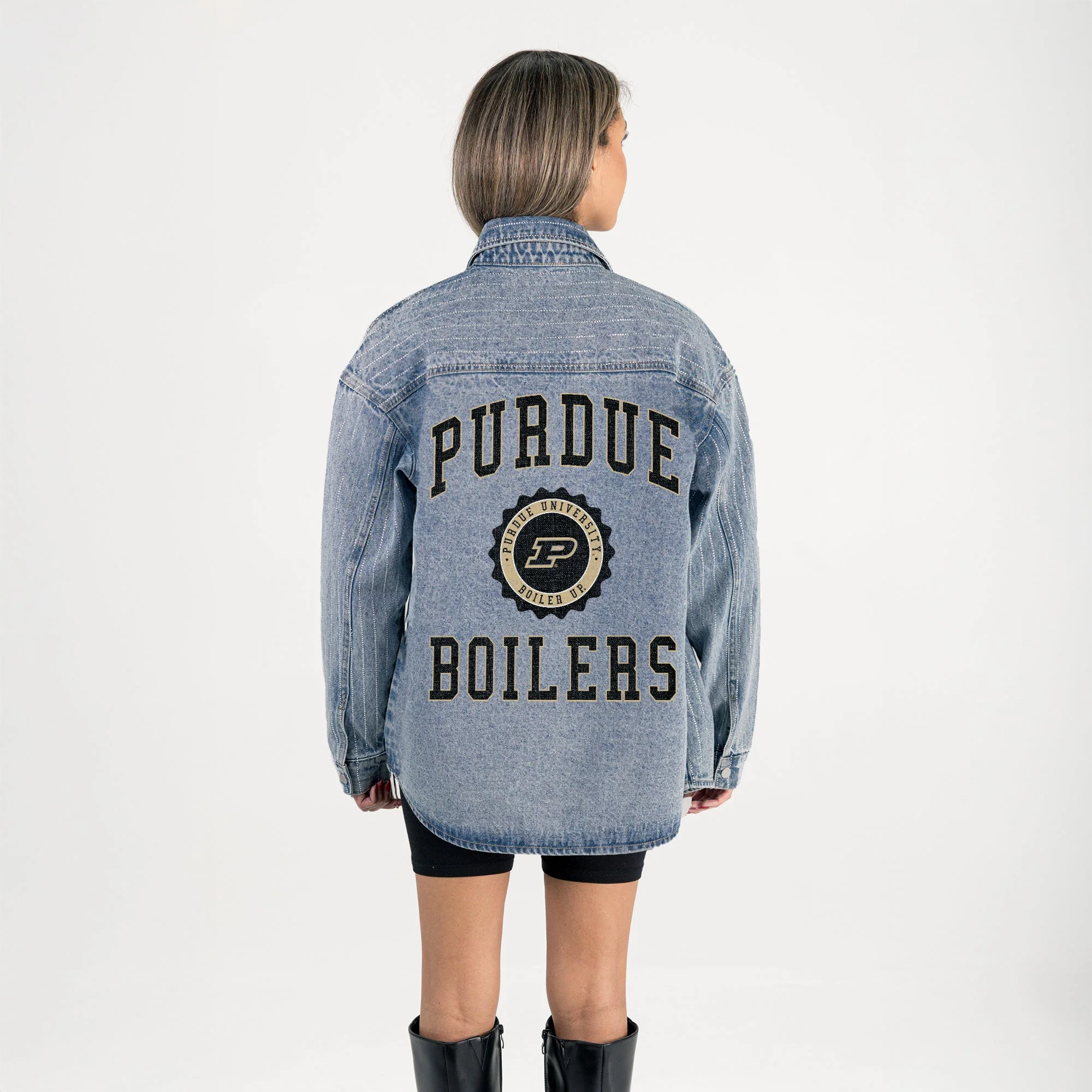 PURDUE BOILERMAKERS STYLE'S THE LIMIT MICRO-RHINESTONE DENIM OVERSHIRT - Image 7
