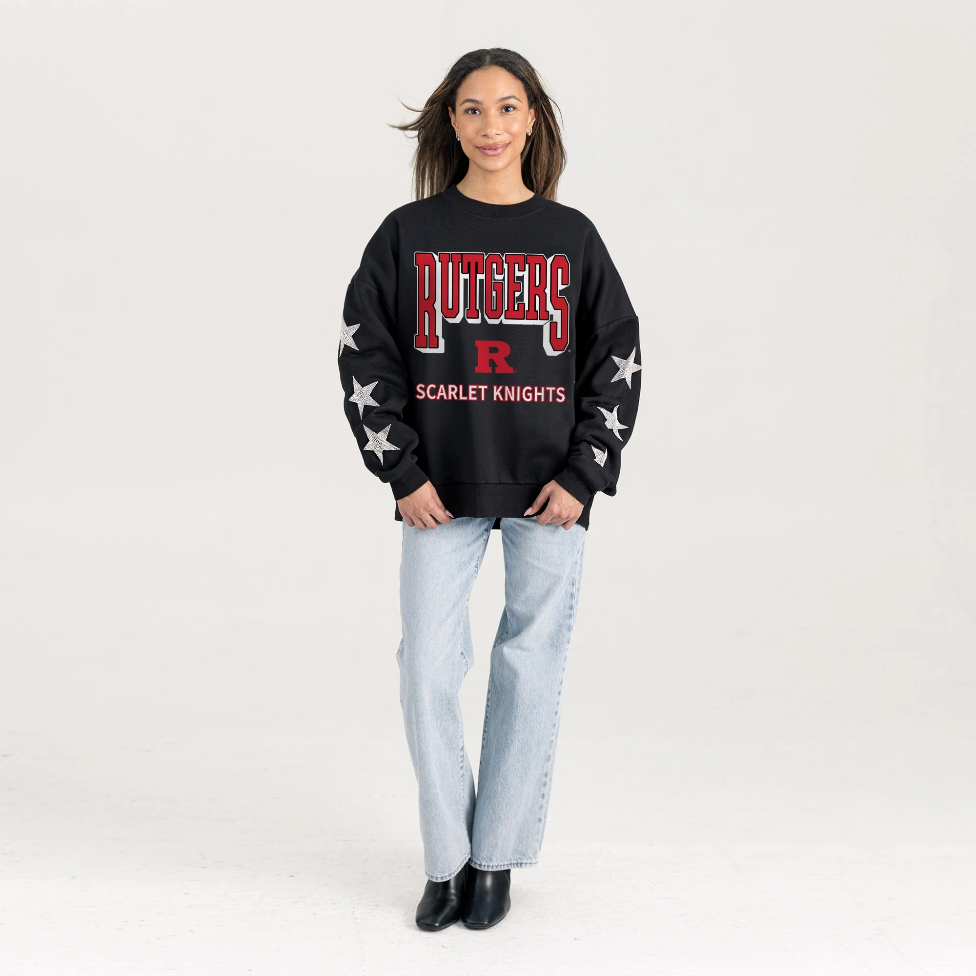 RUTGERS SCARLET KNIGHTS PURE VICTORY EMBELLISHED STAR SLEEVE CREWNECK PULLOVER - Image 4