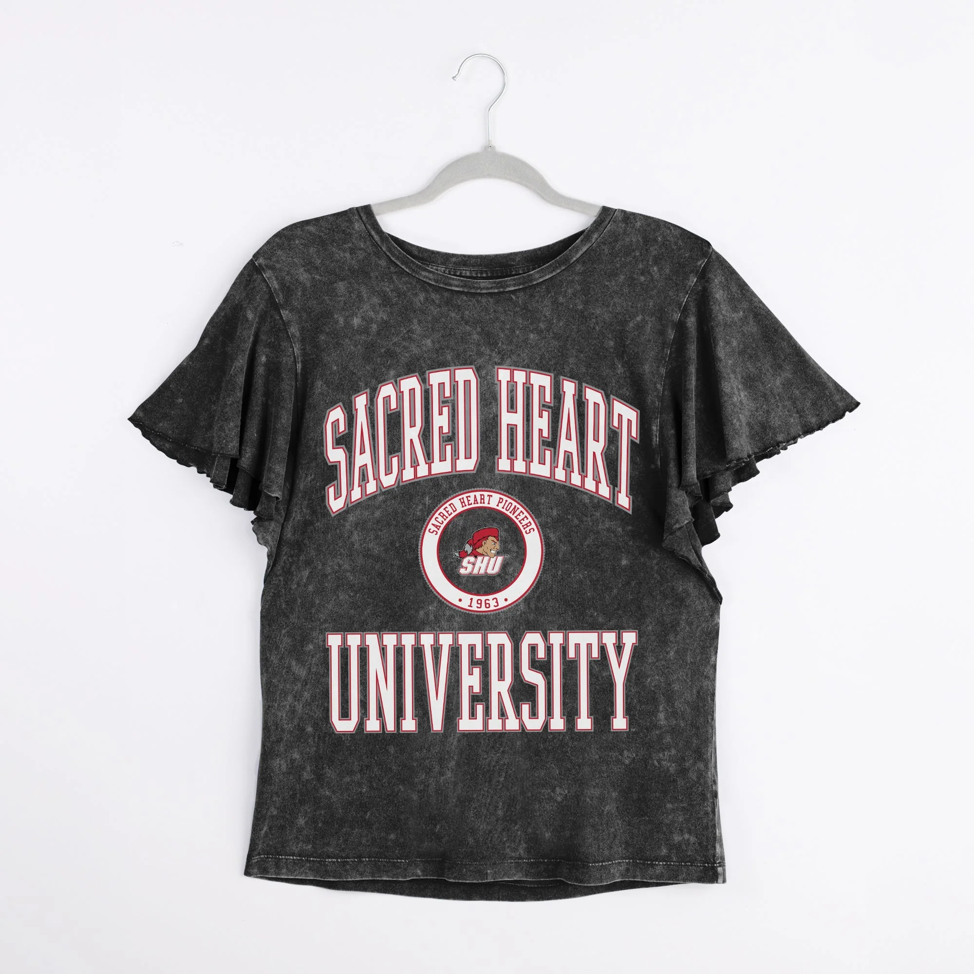 SACRED HEART PIONEERS VICTORY MODE FLUTTER SLEEVE TEE IN BLACK - Image 8