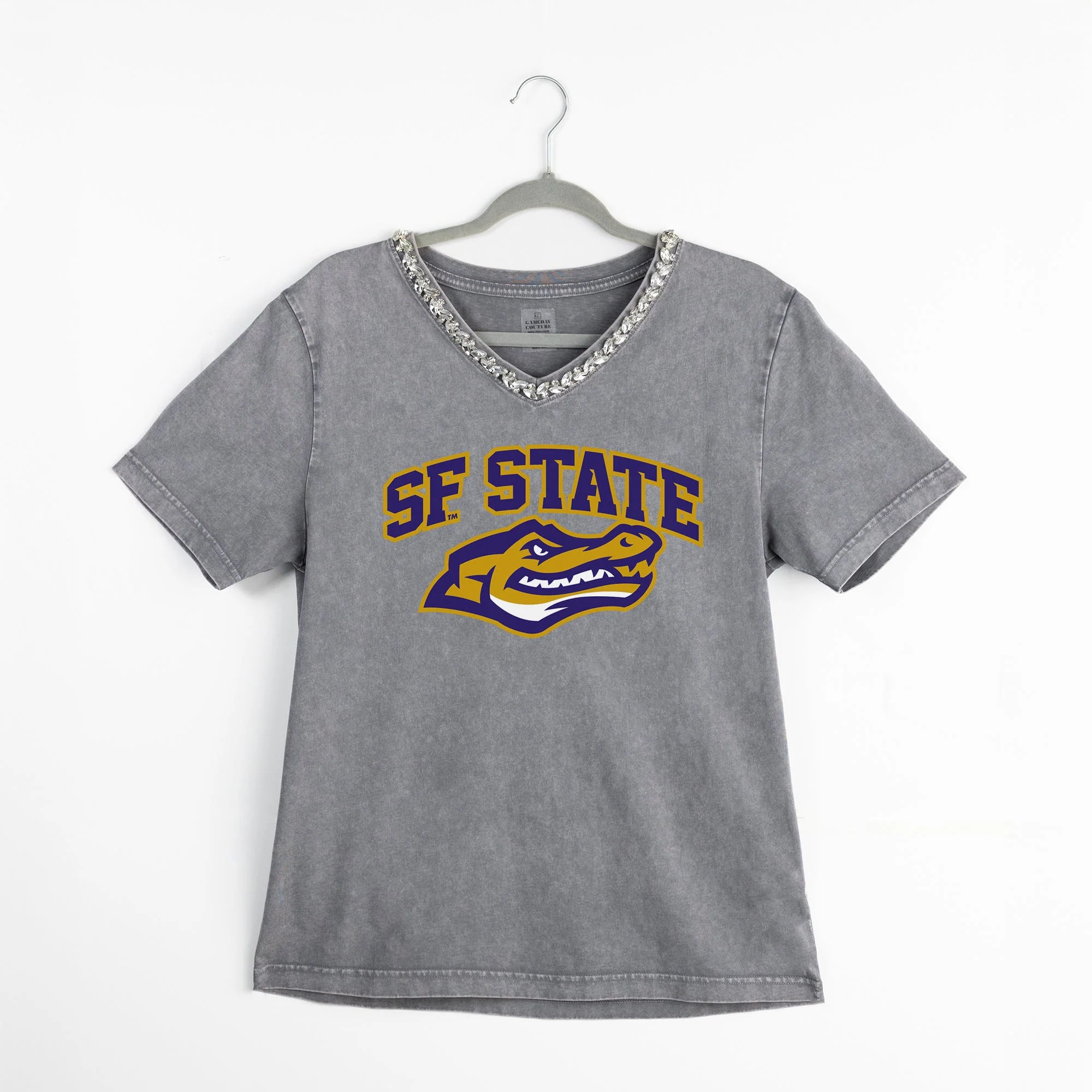 SF STATE GATORS ICONIC EDGE RHINESTONE TRIM V-NECK TEE - Image 8