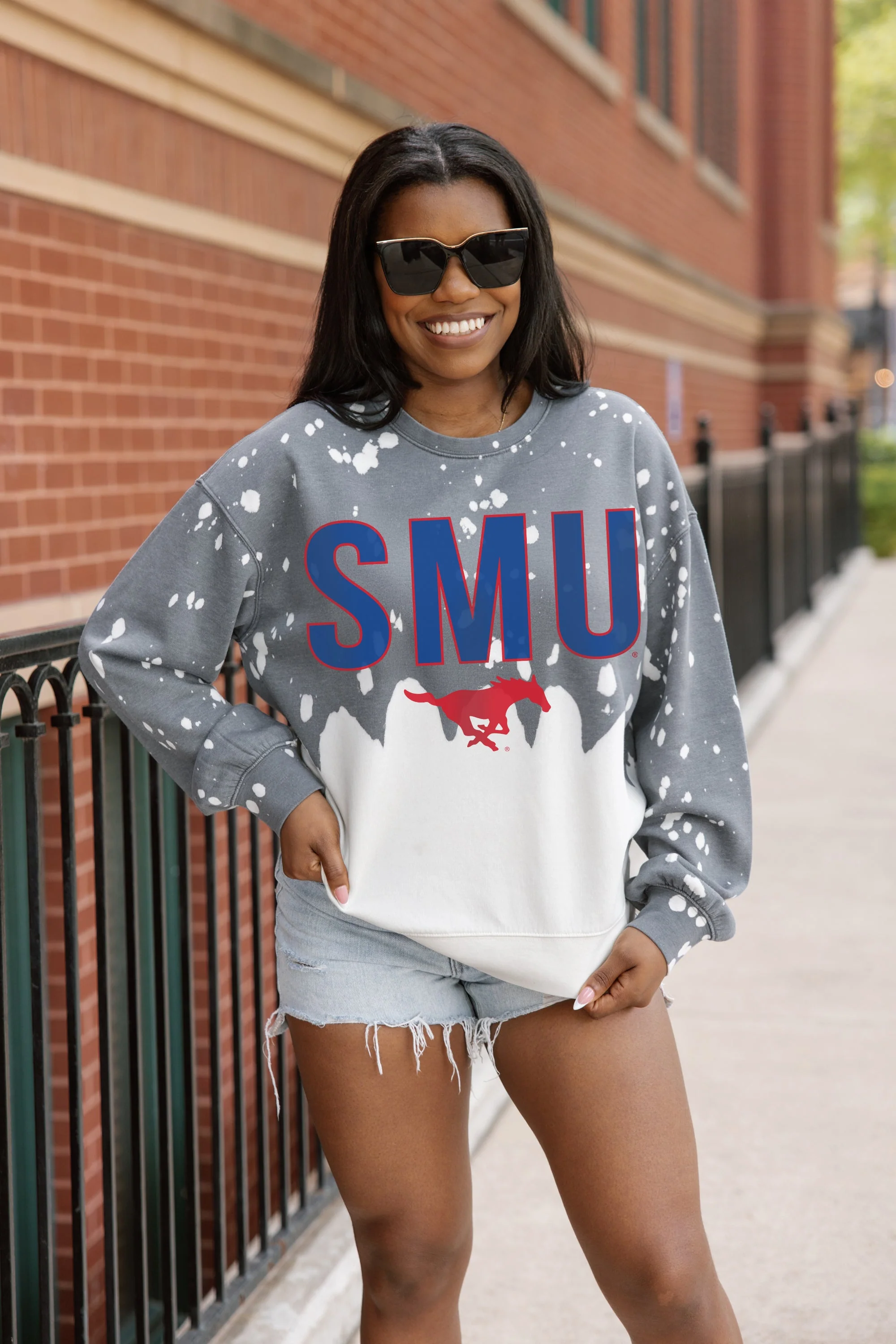SMU MUSTANGS CASUAL FAN LONG-SLEEVE FRENCH TERRY PULLOVER - Image 2