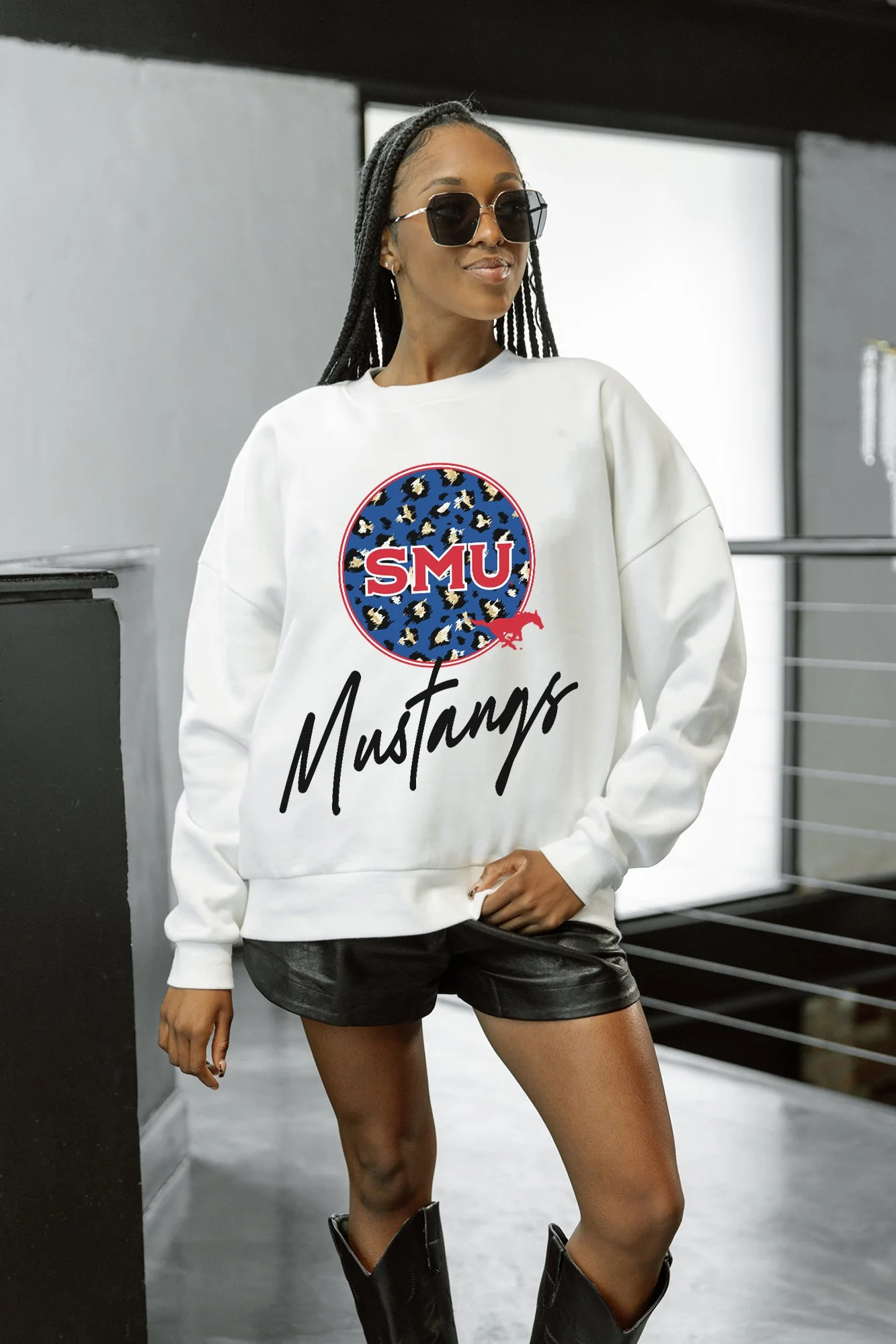 SMU MUSTANGS WILD BREAKTHROUGH PREMIUM FLEECE CREWNECK PULLOVER - Image 3