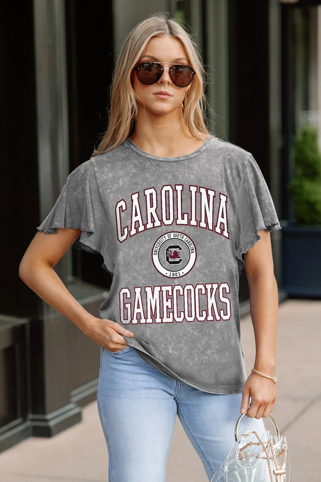 SOUTH CAROLINA GAMECOCKS VICTORY MODE FLUTTER SLEEVE TEE IN GREY - Image 2
