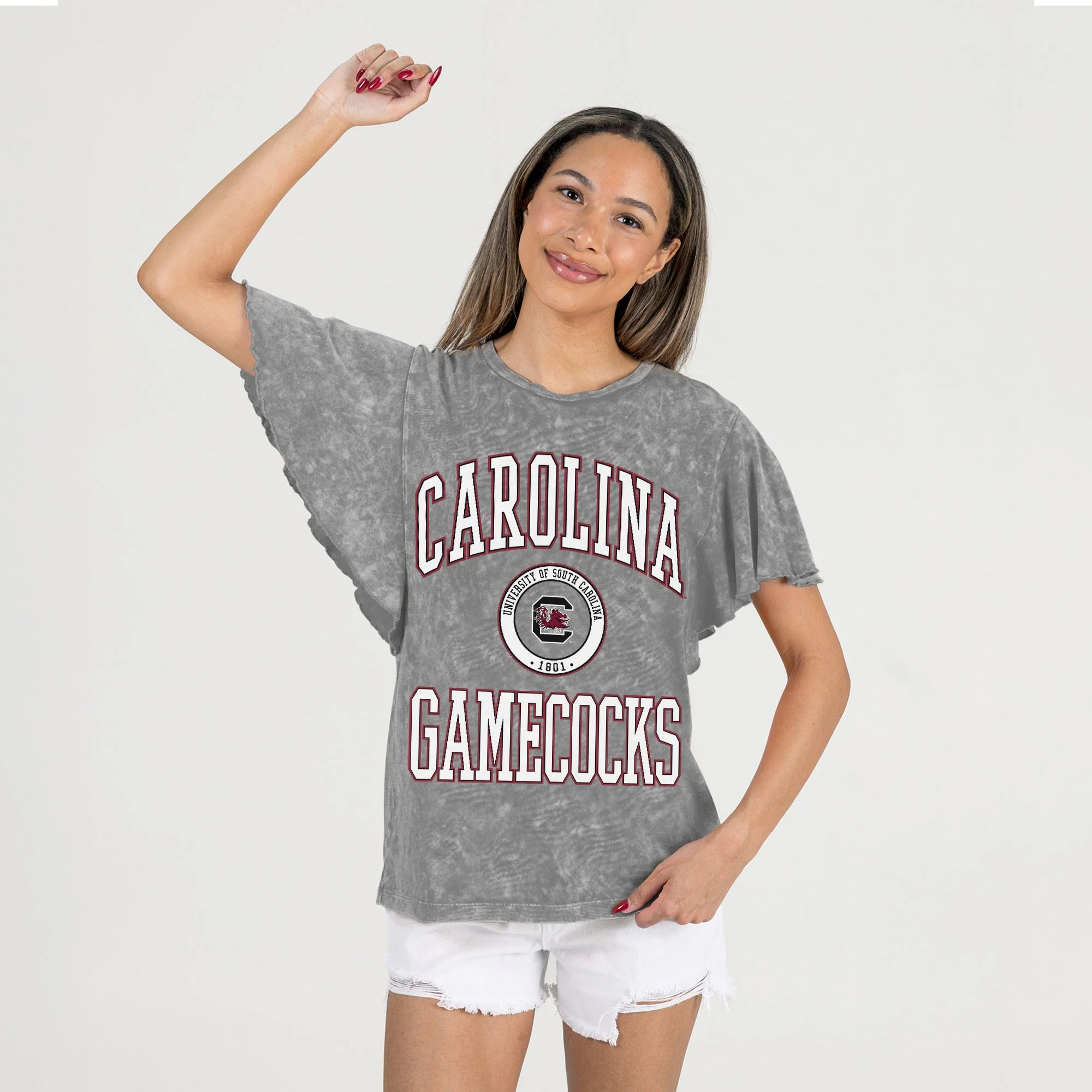 SOUTH CAROLINA GAMECOCKS VICTORY MODE FLUTTER SLEEVE TEE IN GREY - Image 4