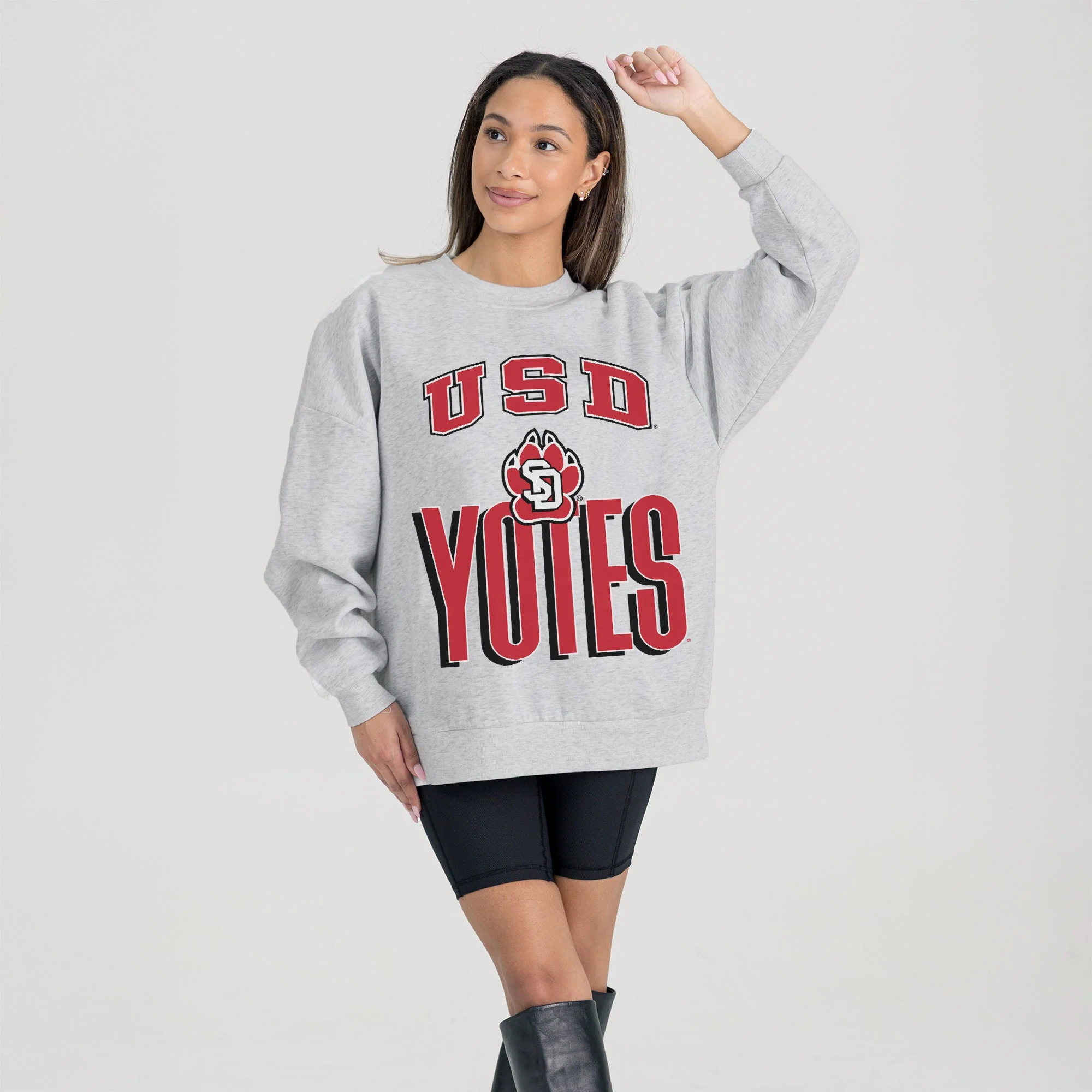 SOUTH DAKOTA COYOTES FIERCE FOCUS PREMIUM FLEECE DROP SHOULDER CREWNECK PULLOVER