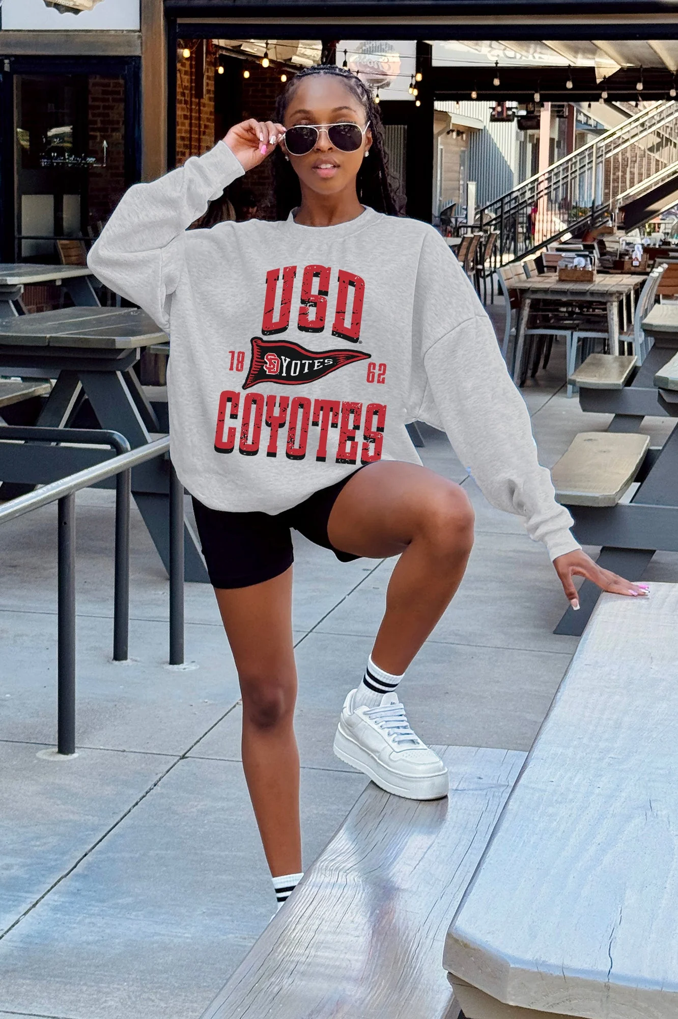 SOUTH DAKOTA COYOTES PENNANT PRIDE PREMIUM FLEECE DROP SHOULDER CREWNECK PULLOVER - Image 2