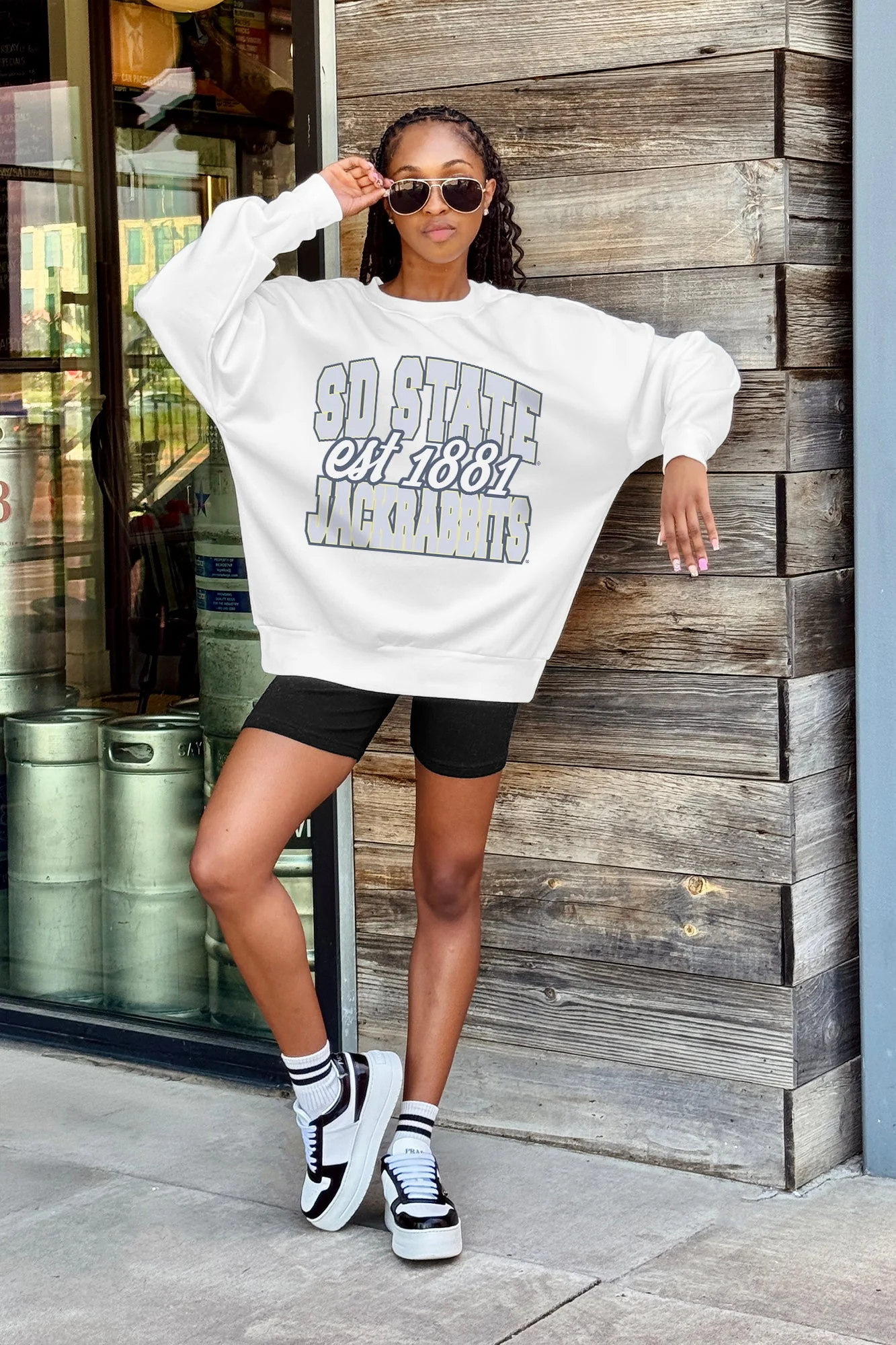 SOUTH DAKOTA STATE JACKRABBITS FADED FORMATION PREMIUM FLEECE DROP SHOULDER CREWNECK PULLOVER - Image 2