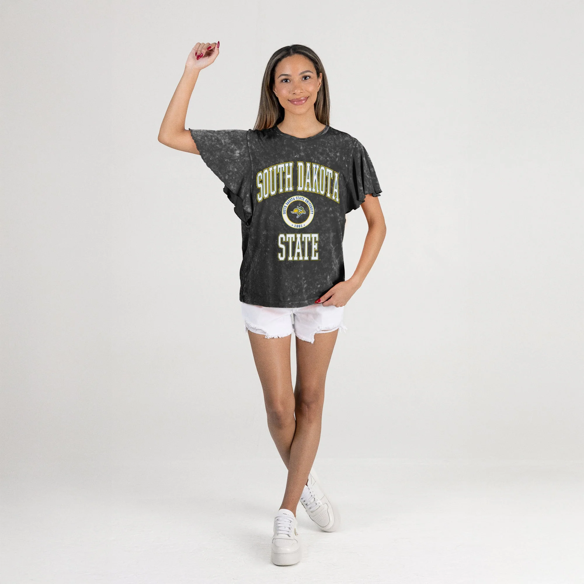 SOUTH DAKOTA STATE JACKRABBITS VICTORY MODE FLUTTER SLEEVE TEE IN BLACK - Image 6