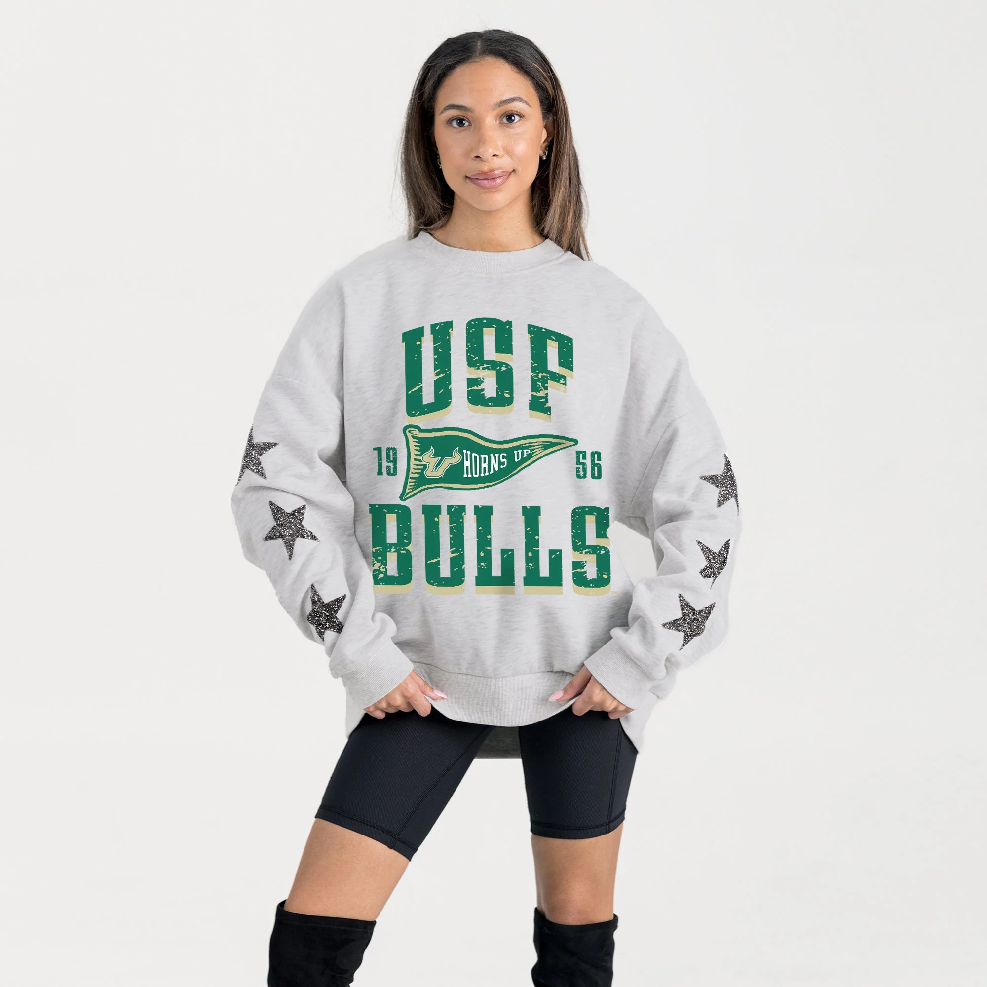 SOUTH FLORIDA BULLS PENNANT PRIDE EMBELLISHED STAR SLEEVE CREWNECK PULLOVER - Image 3