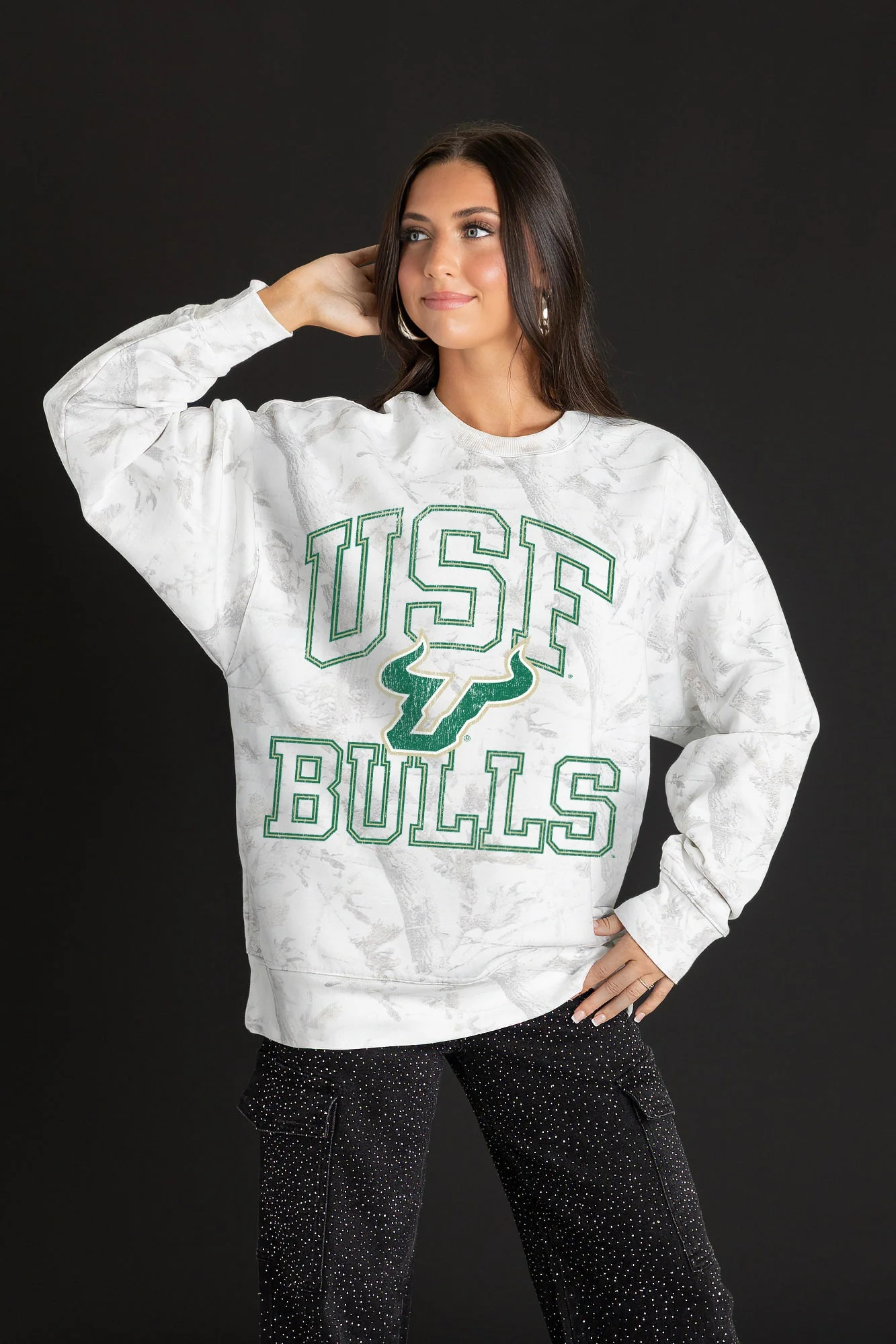 SOUTH FLORIDA BULLS WHITEOUT PREMIUM DROP SHOULDER CAMO PULLOVER