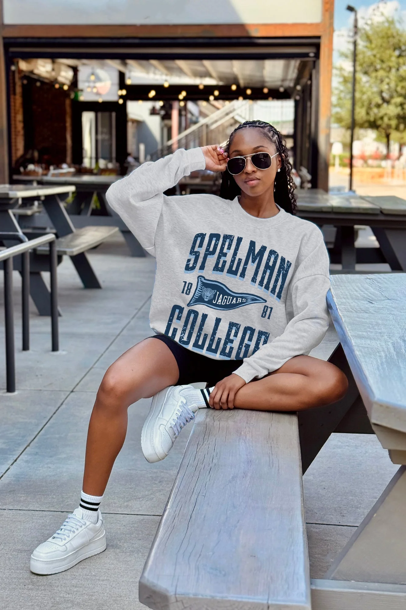 SPELMAN COLLEGE JAGUARS PENNANT PRIDE PREMIUM FLEECE DROP SHOULDER CREWNECK PULLOVER - Image 3