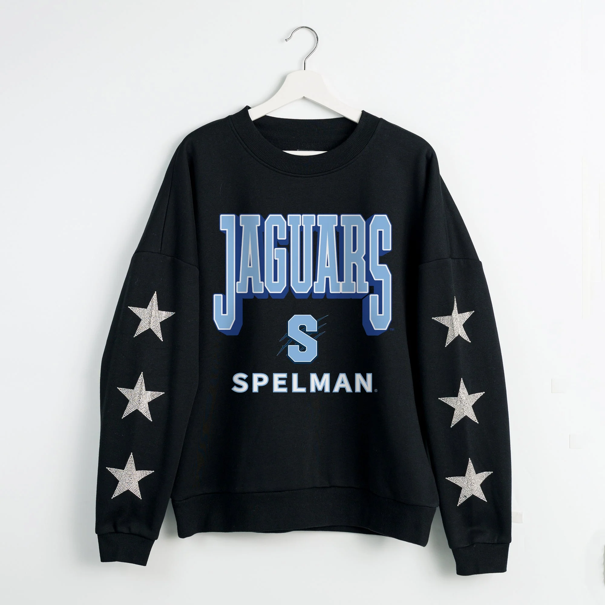 SPELMAN COLLEGE JAGUARS PURE VICTORY EMBELLISHED STAR SLEEVE CREWNECK PULLOVER