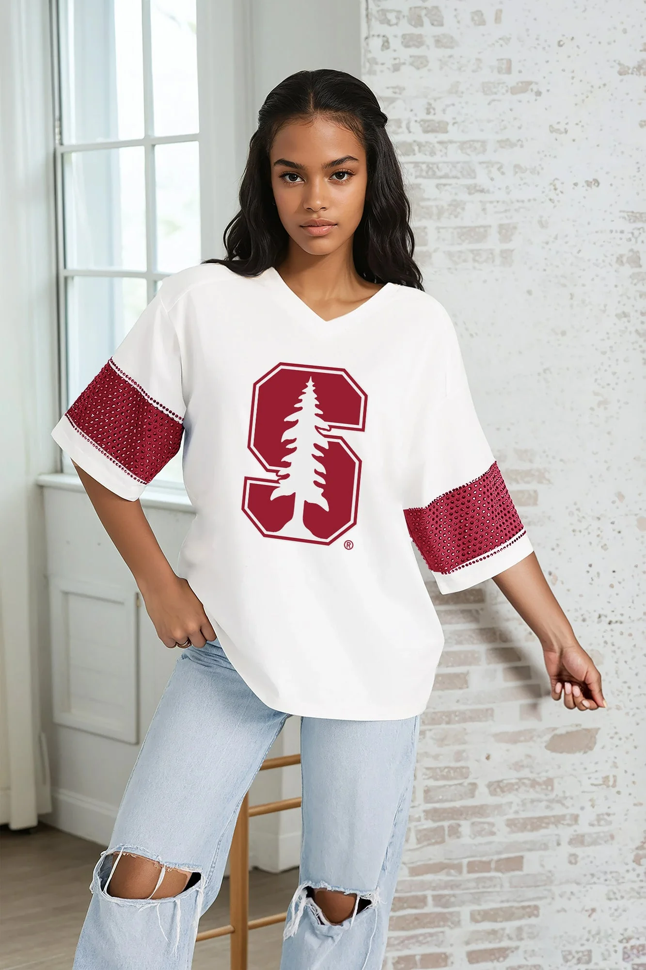 STANFORD CARDINAL DOMINANCE RHINESTONE STRIPE VARSITY TEE - Image 3