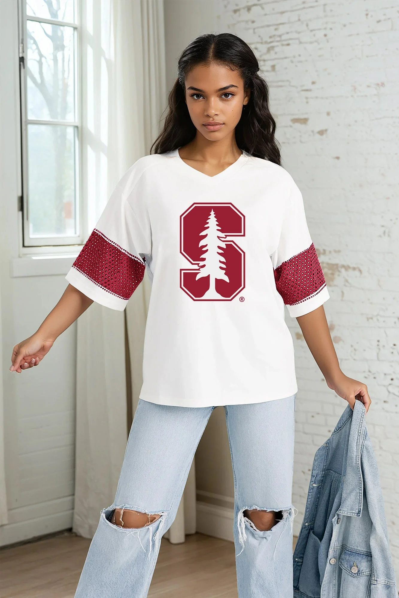 STANFORD CARDINAL DOMINANCE RHINESTONE STRIPE VARSITY TEE - Image 4