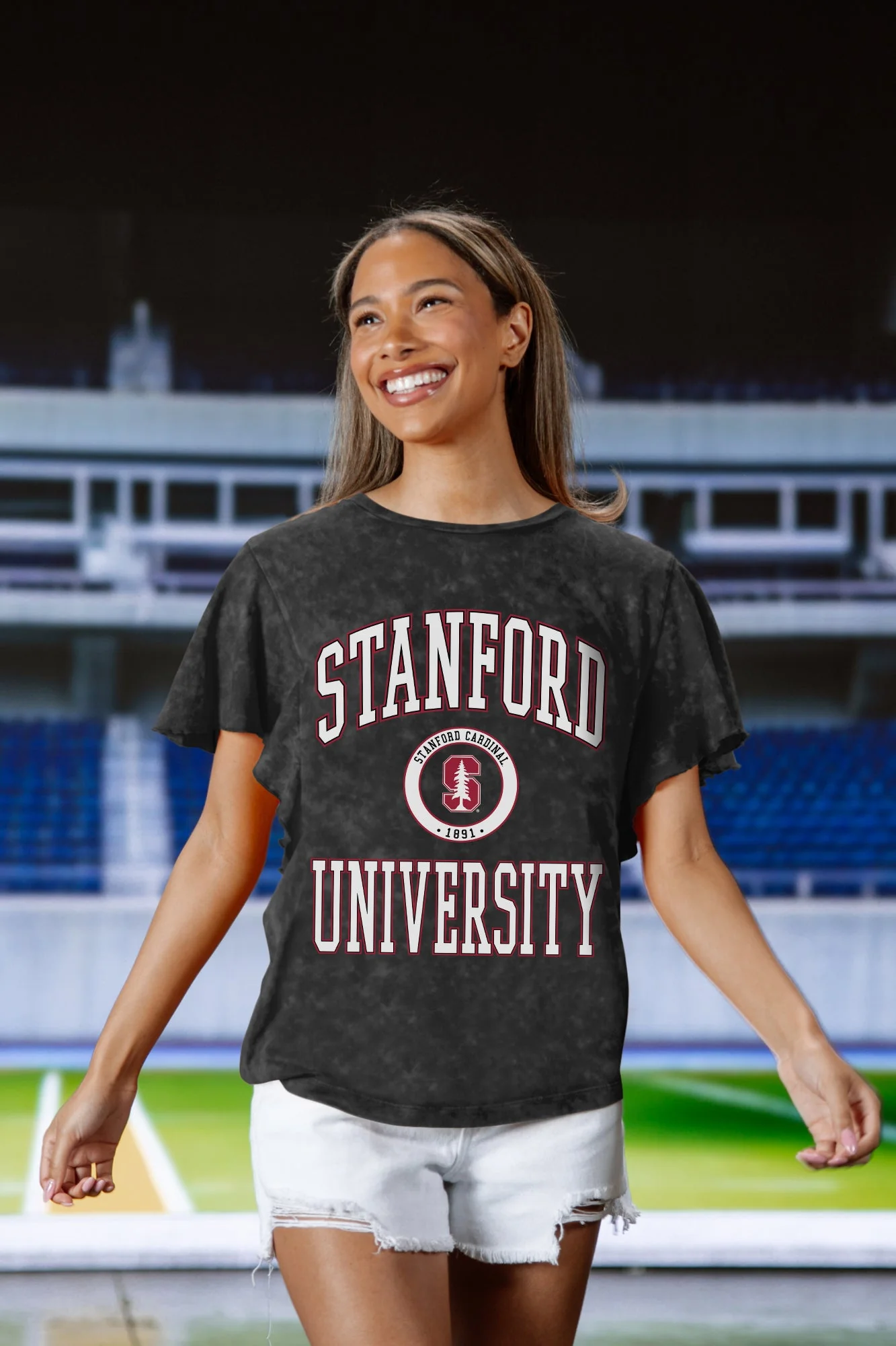 STANFORD CARDINAL VICTORY MODE FLUTTER SLEEVE TEE IN BLACK - Image 4