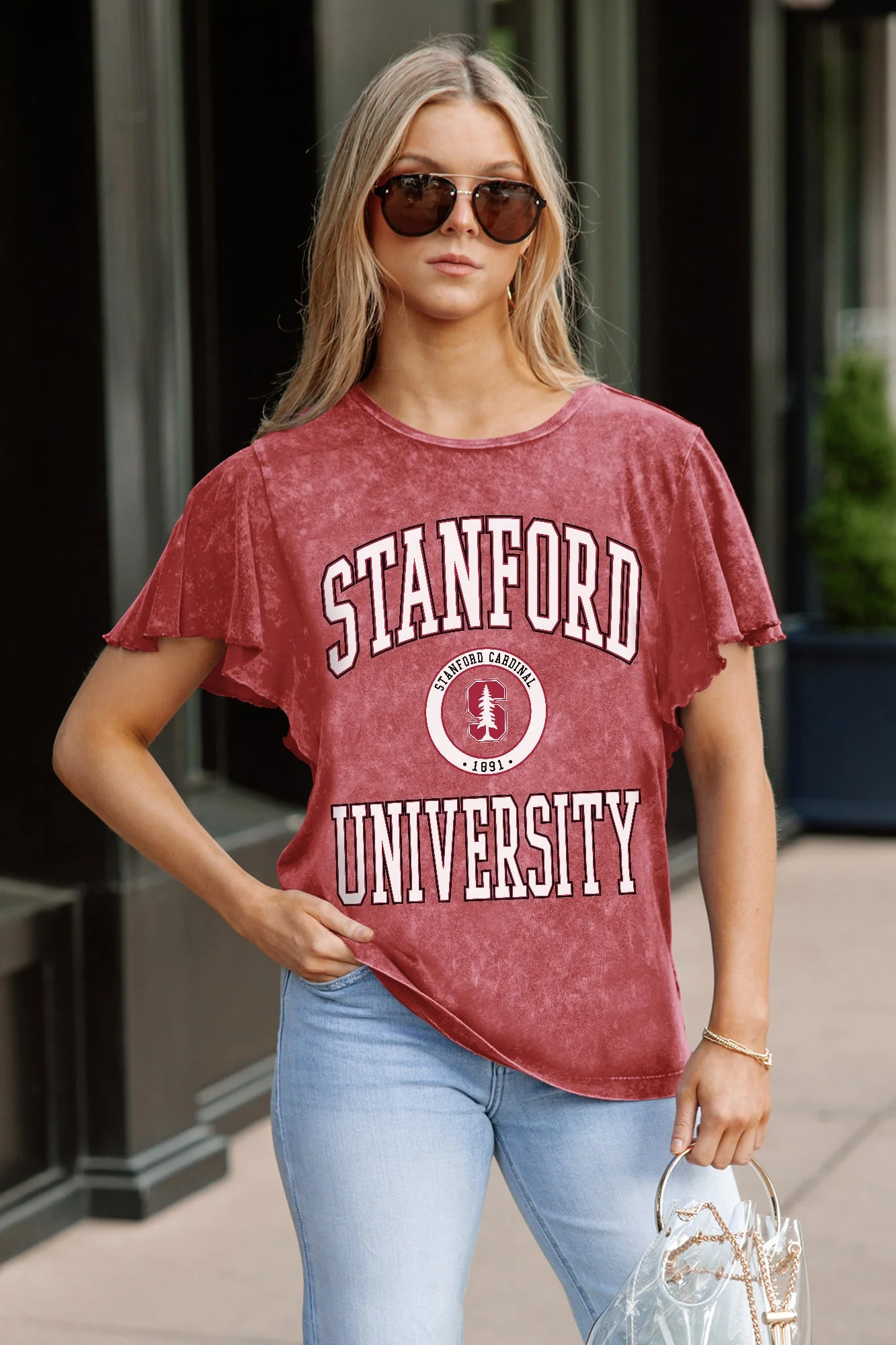 STANFORD CARDINAL VICTORY MODE FLUTTER SLEEVE TEE IN CRIMSON - Image 2