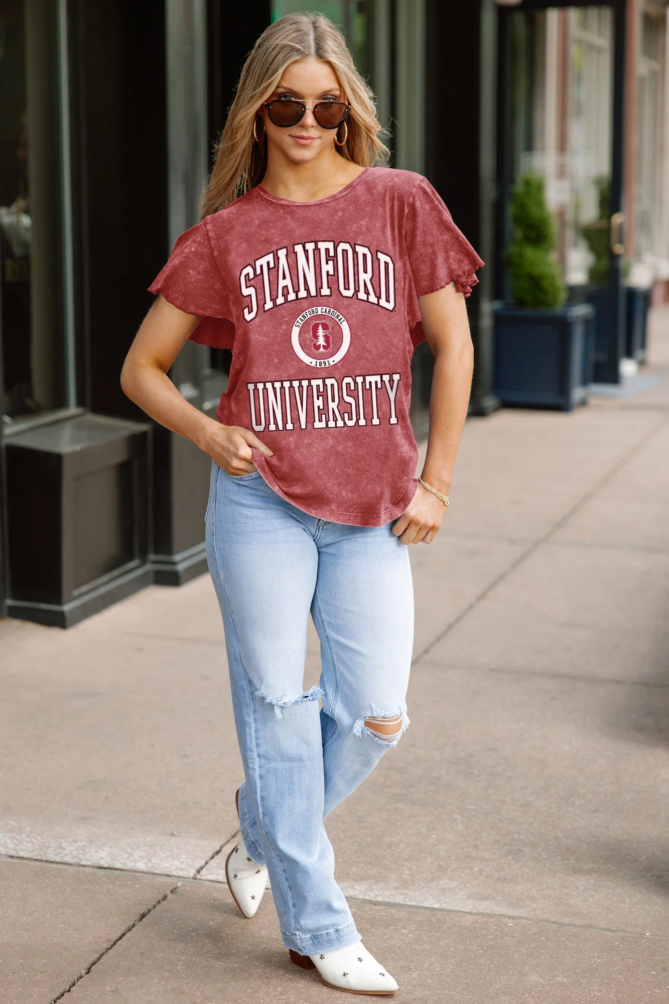 STANFORD CARDINAL VICTORY MODE FLUTTER SLEEVE TEE IN CRIMSON - Image 3