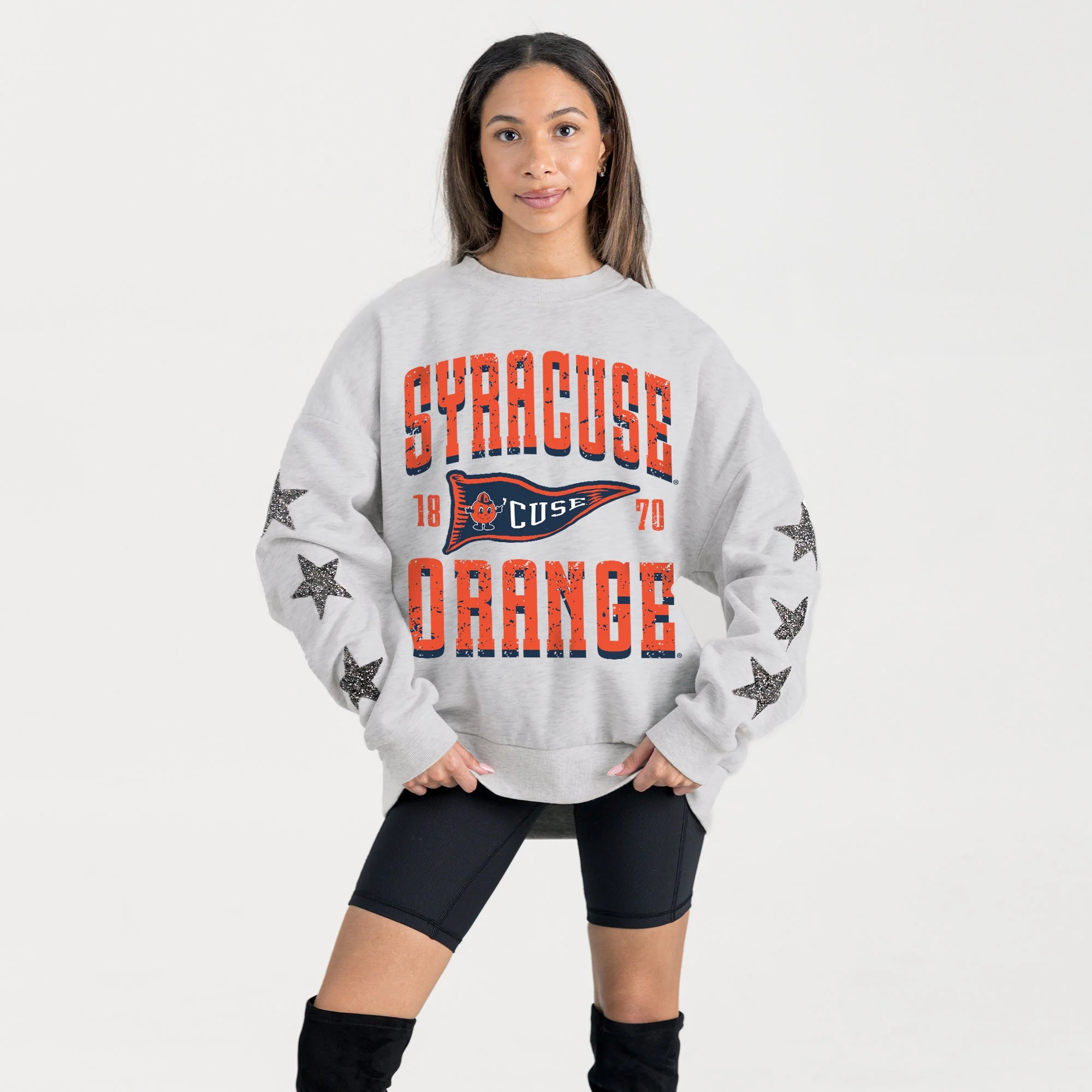 SYRACUSE ORANGE PENNANT PRIDE EMBELLISHED STAR SLEEVE CREWNECK PULLOVER - Image 3