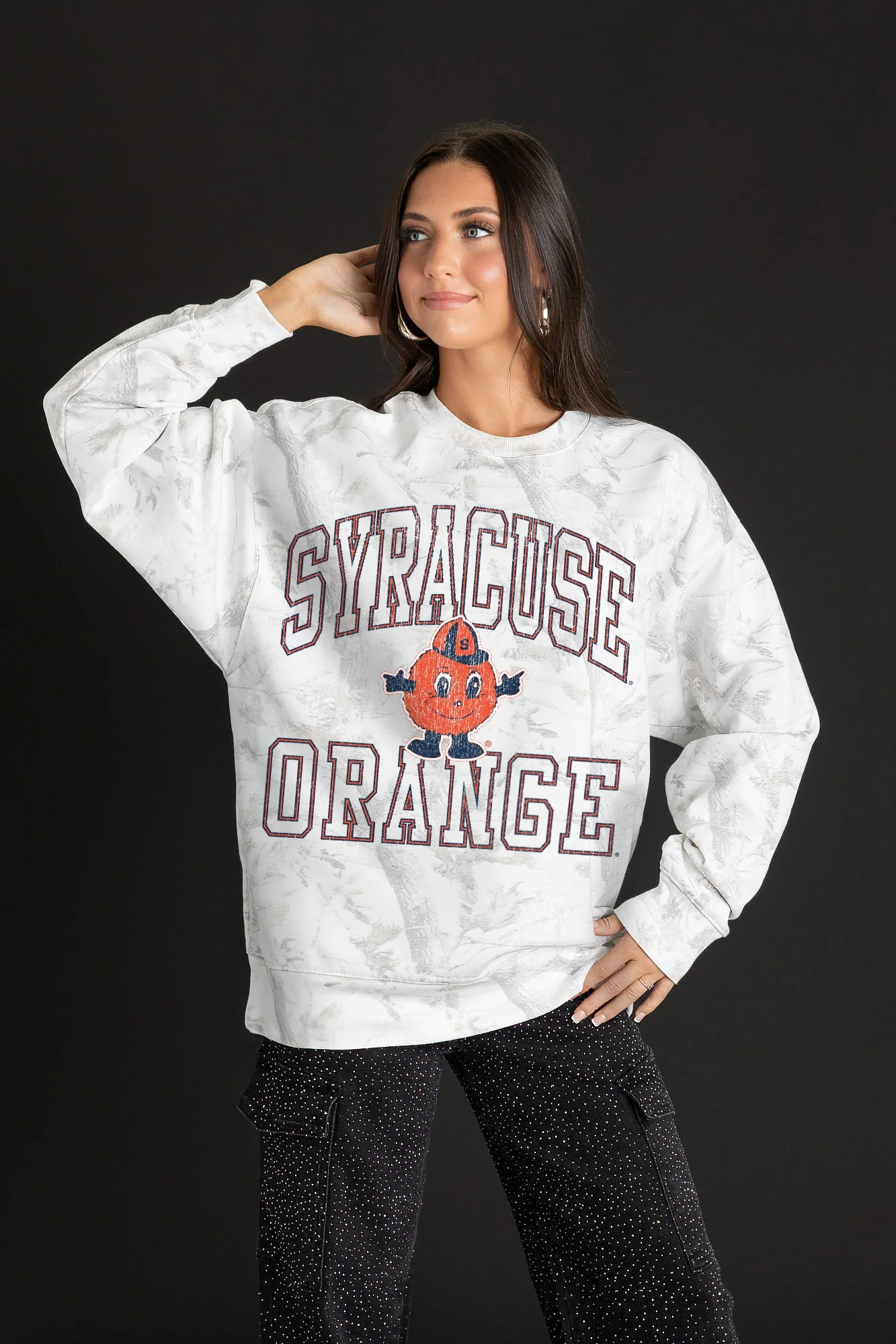 SYRACUSE ORANGE WHITEOUT PREMIUM DROP SHOULDER CAMO PULLOVER