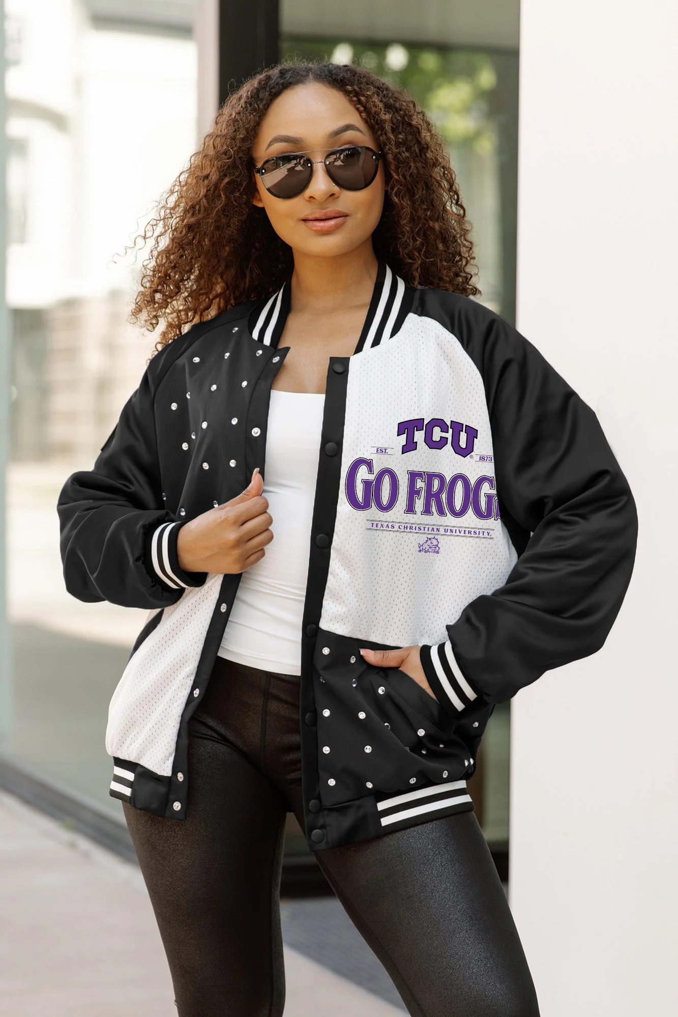 TCU HORNED FROGS INNER DRIVE THROWBACK VARSITY BOMBER JACKET - Image 2