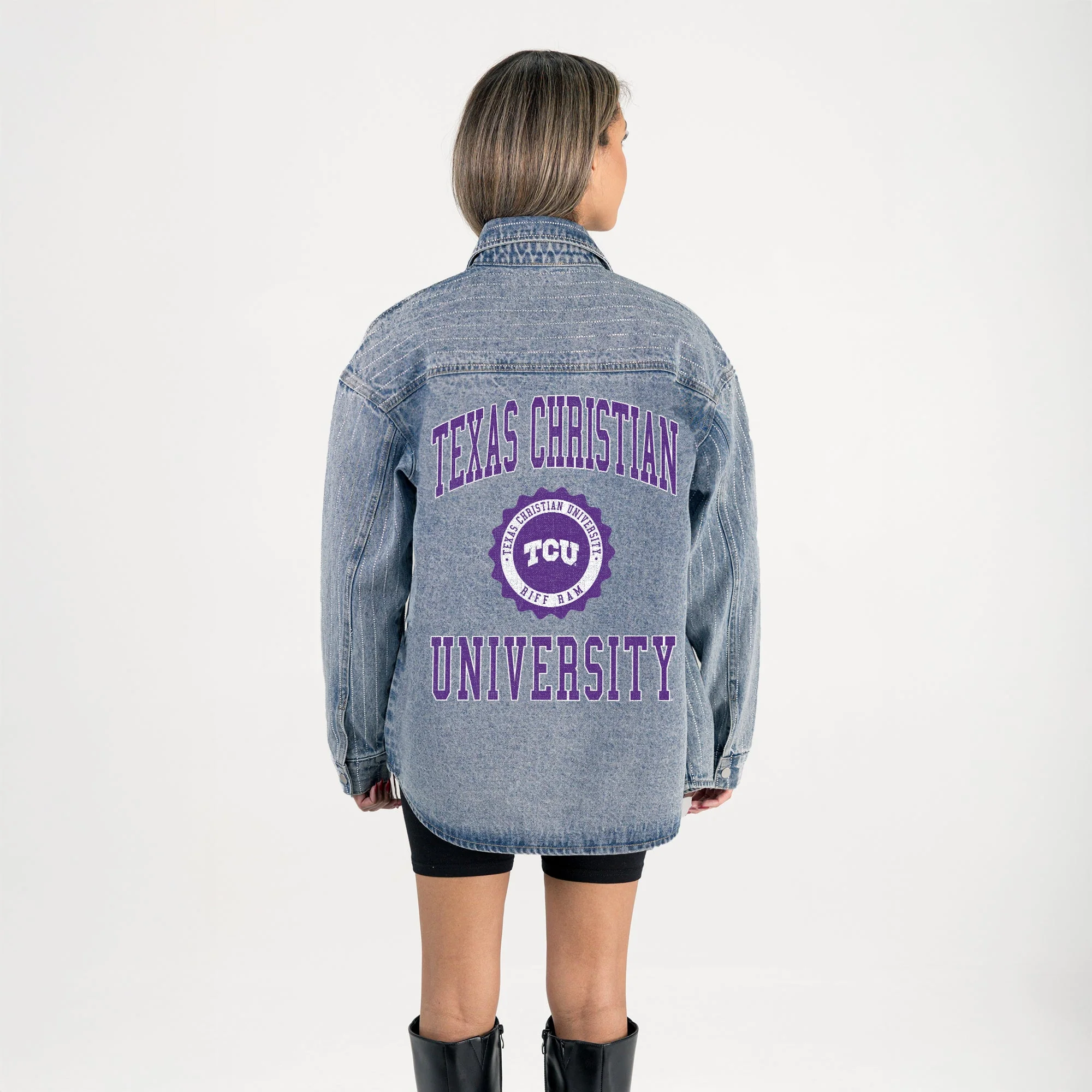 TCU HORNED FROGS STYLE'S THE LIMIT MICRO-RHINESTONE DENIM OVERSHIRT - Image 7