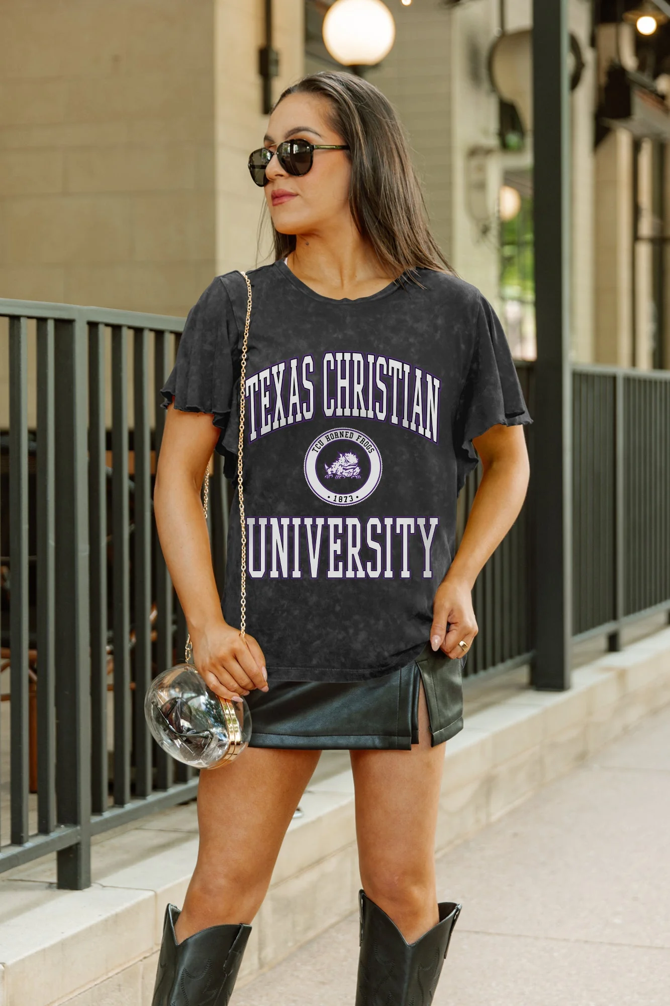 TCU HORNED FROGS VICTORY MODE FLUTTER SLEEVE TEE IN BLACK - Image 3