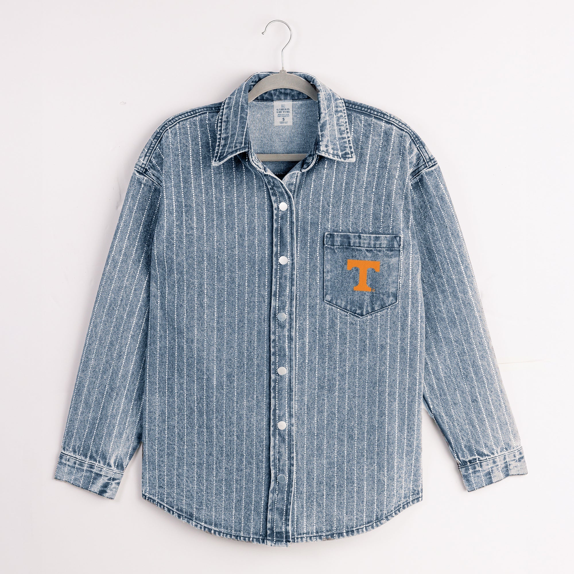 TENNESSEE VOLUNTEERS STYLE'S THE LIMIT MICRO-RHINESTONE DENIM OVERSHIRT - Image 8